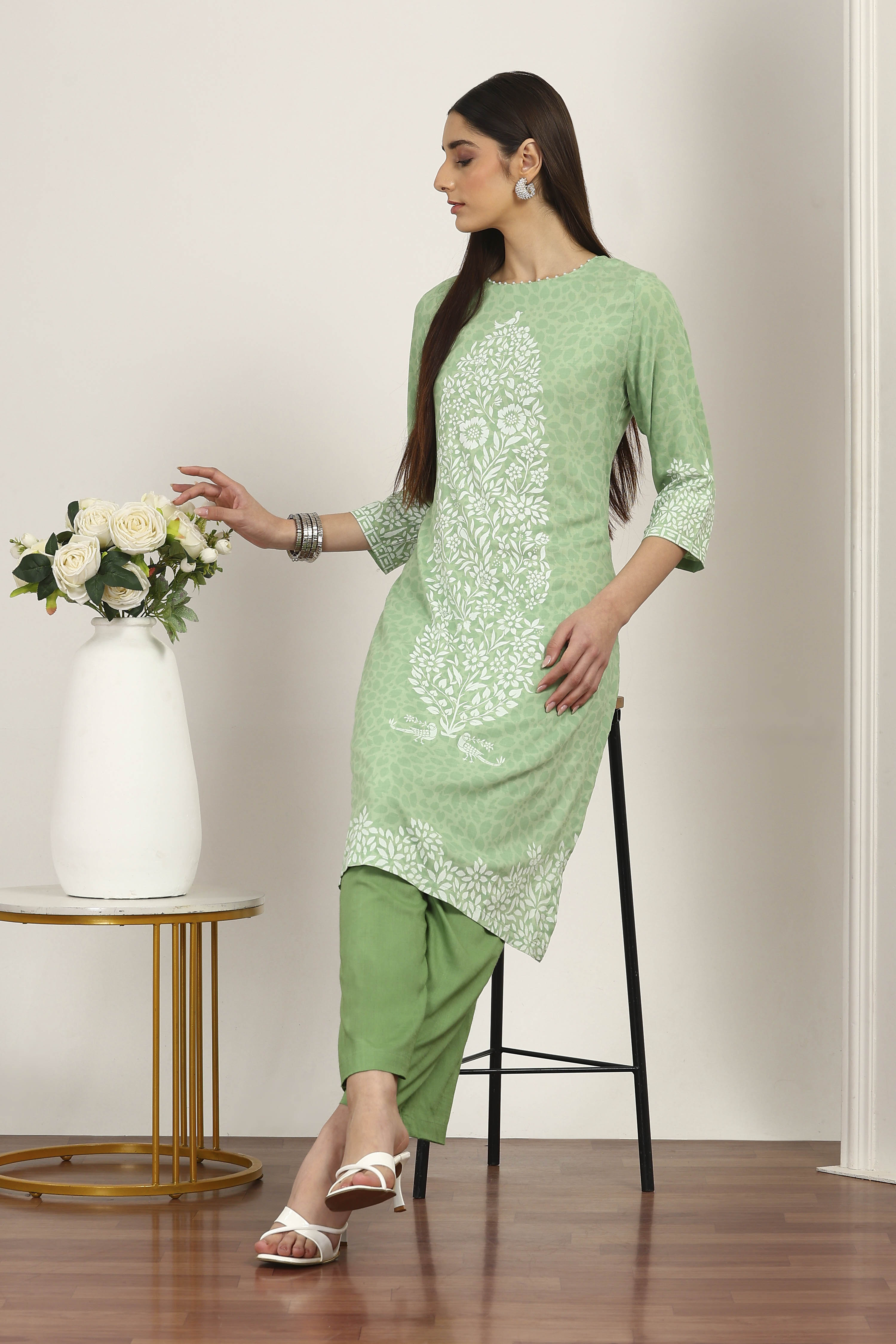 Blue Rayon Viscose Rayon Kurta Pants Set image number 0