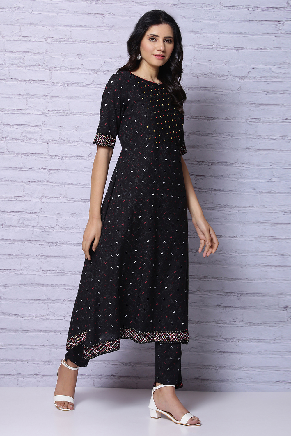 Black Viscose A Line Kurta image number 4