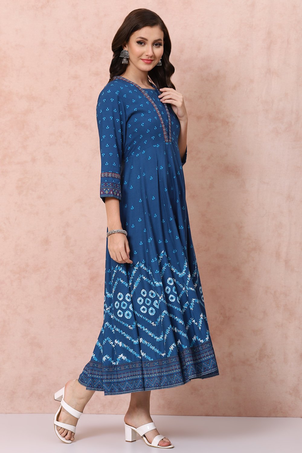 Indigo LIVA Kalidar Dress image number 3