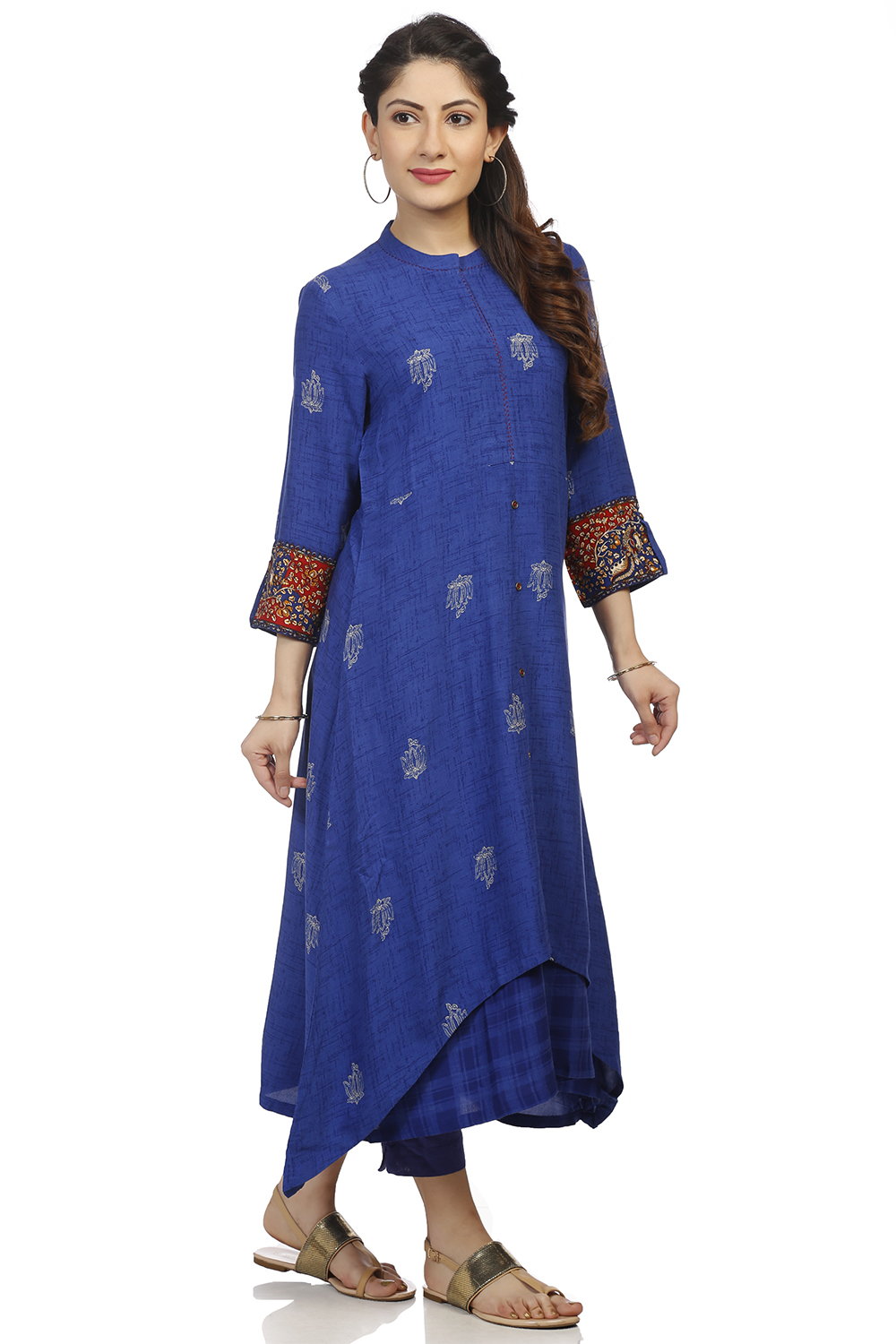 Blue Asymmetric Viscose Kurta image number 2