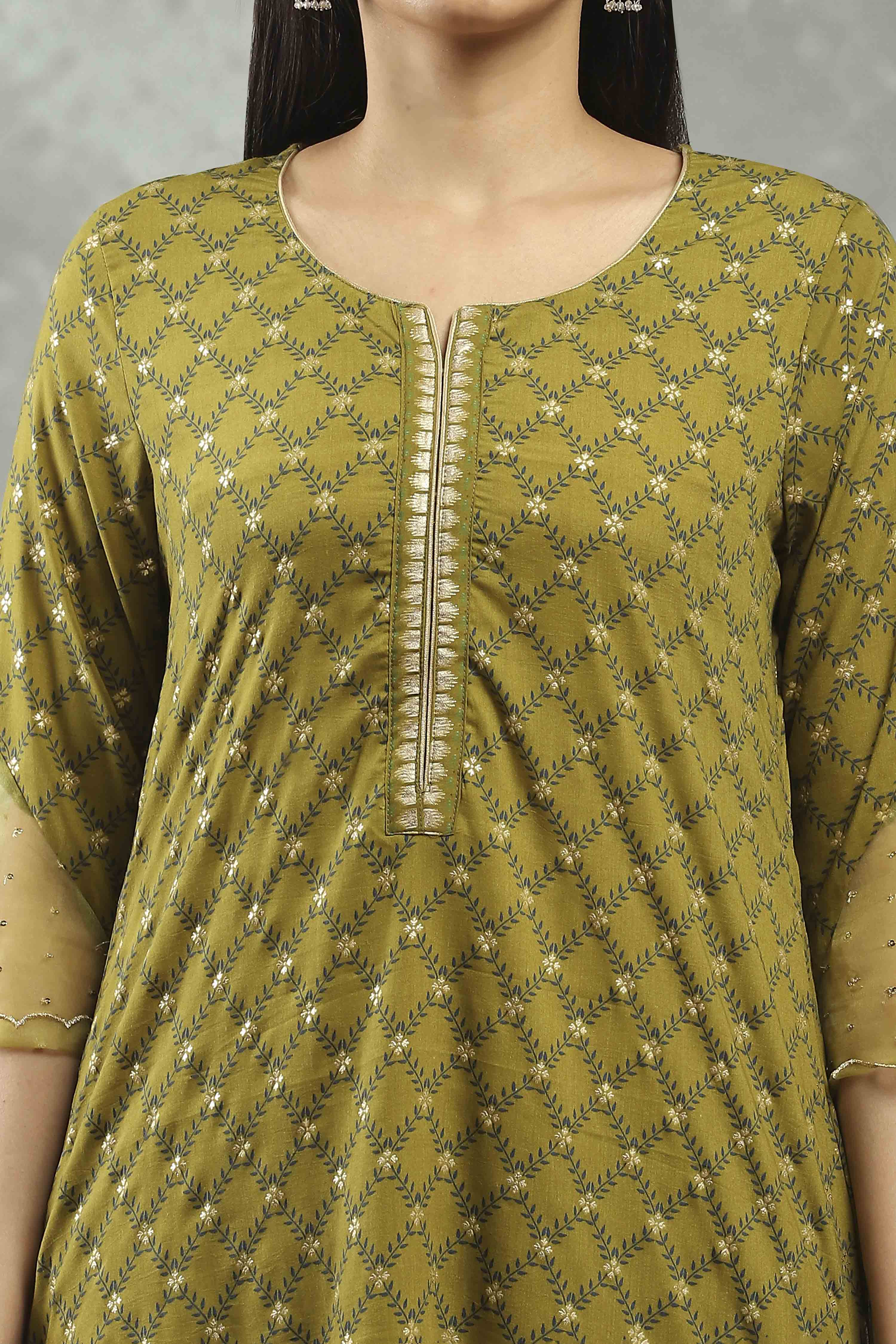 Green Polyester Straight Kurta Pants Set image number 1