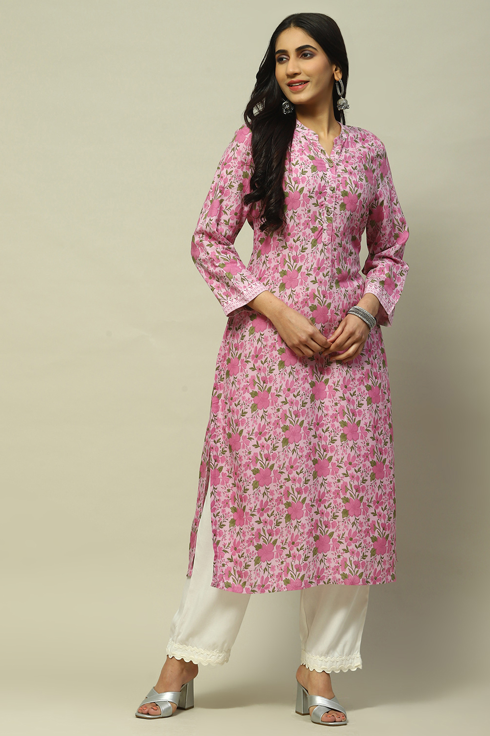 Pink Rayon Staight Kurta image number 5