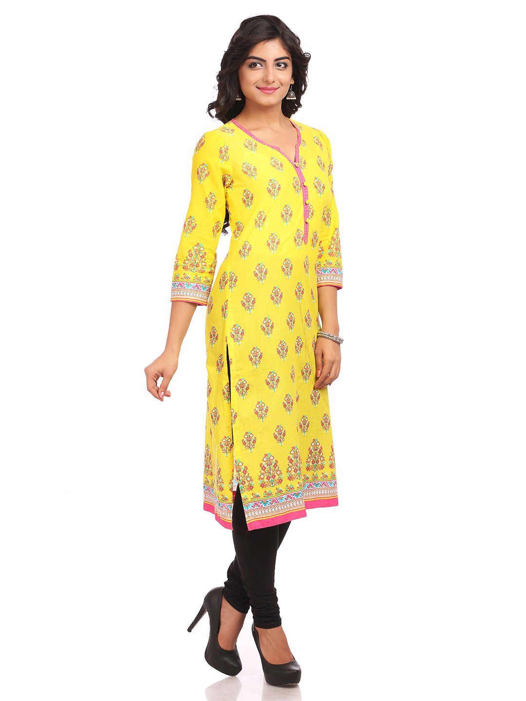 Yellow Straight Cotton Kurta image number 2