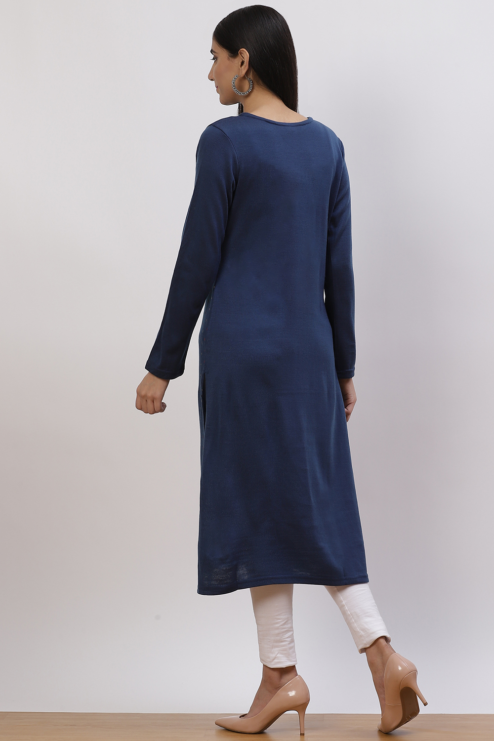 Blue Acrylic Straight Kurta image number 5