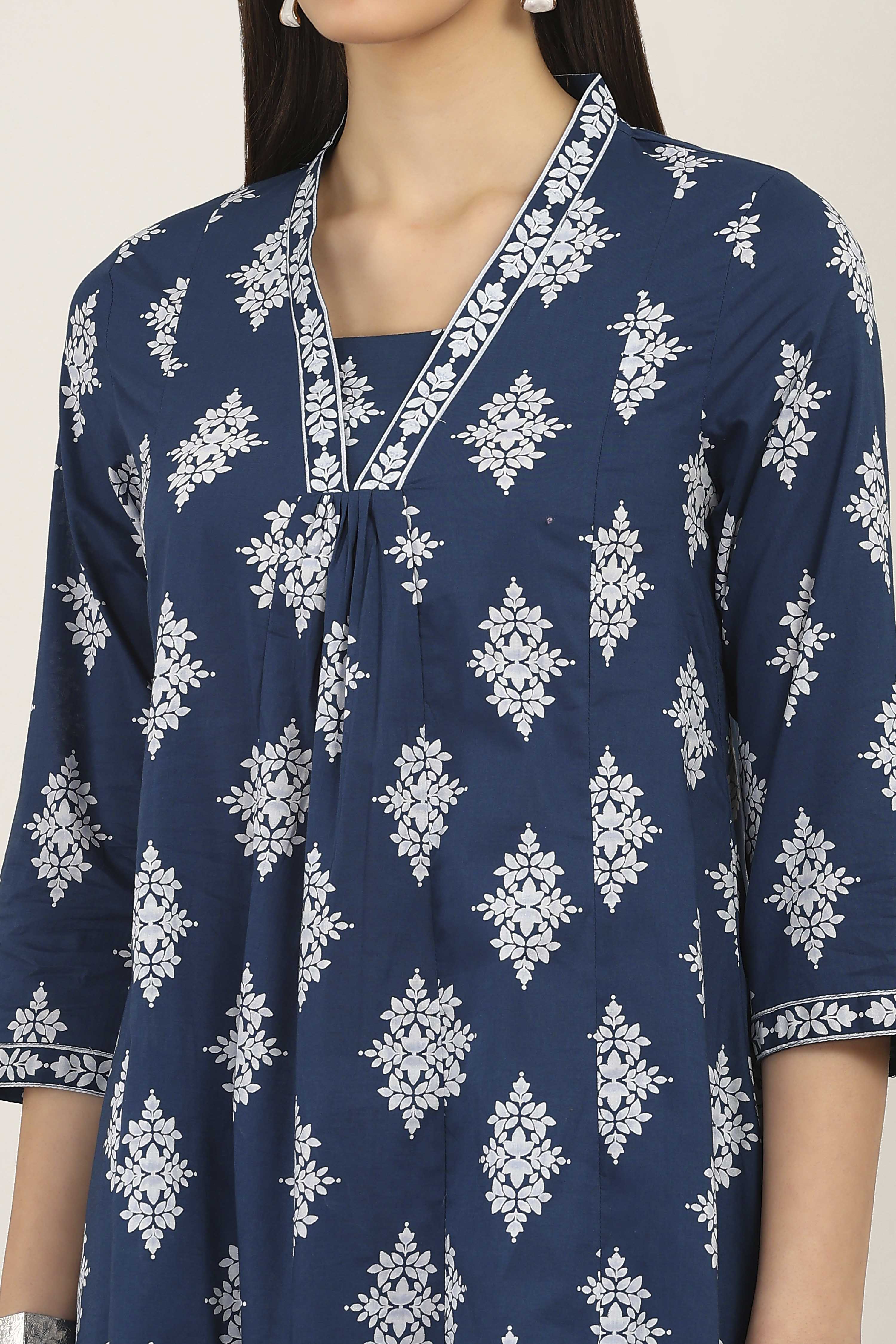 Blue Cotton A-line & Kalidar Kurtas image number 1