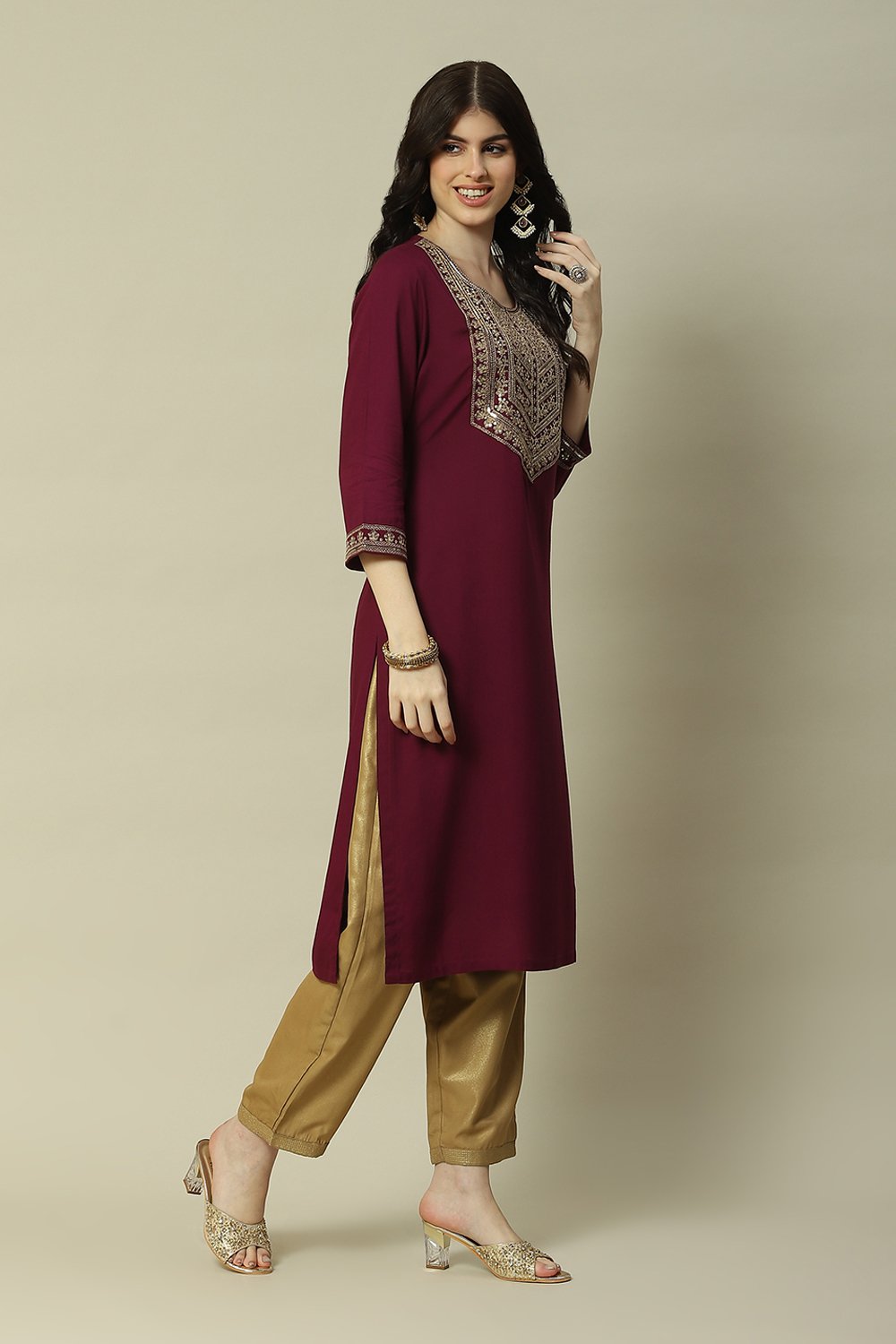 Black LIVA Straight Printed Kurta image number 3