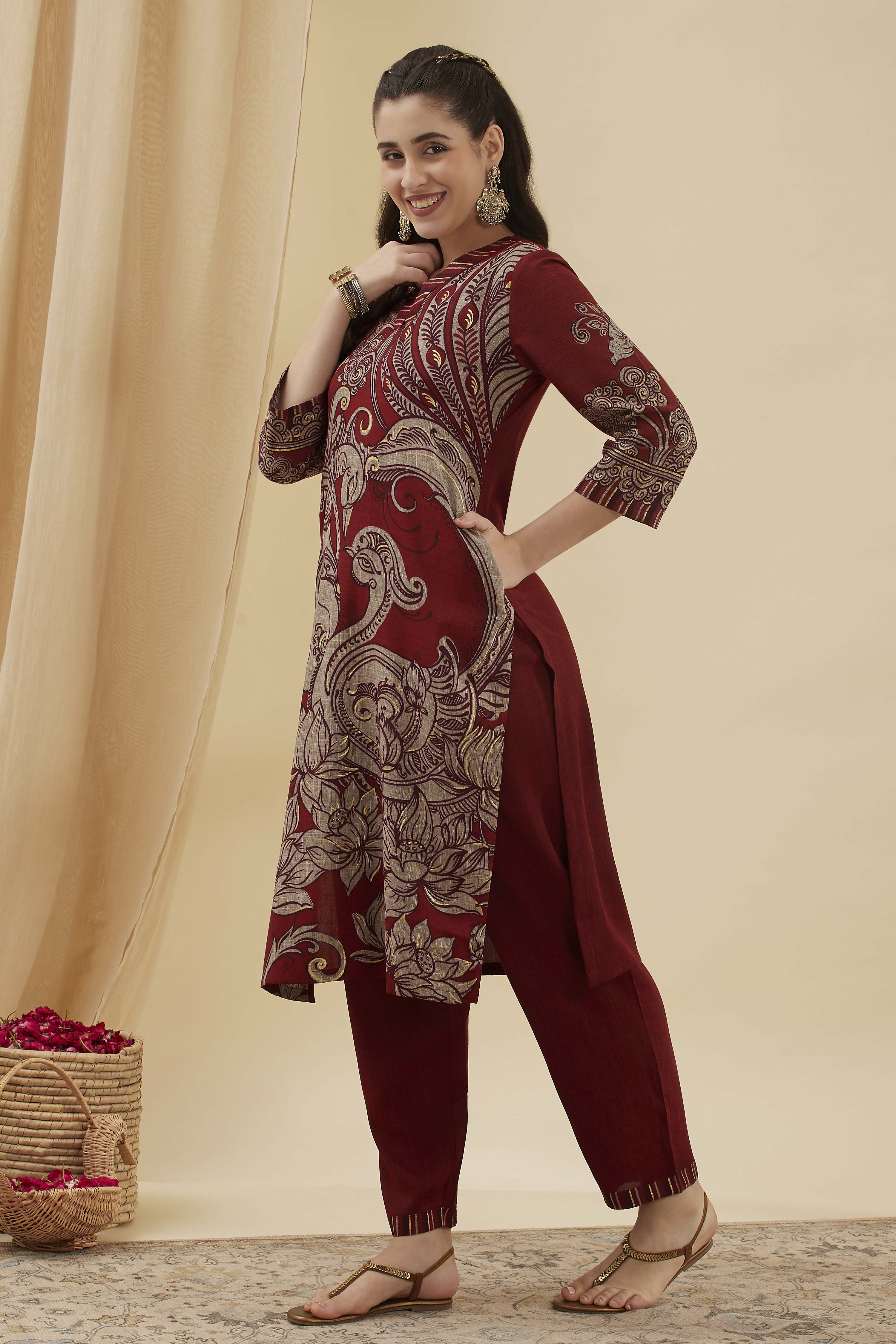 Blue Viscose Blend Straight Printed Kurta Pants Set image number 3
