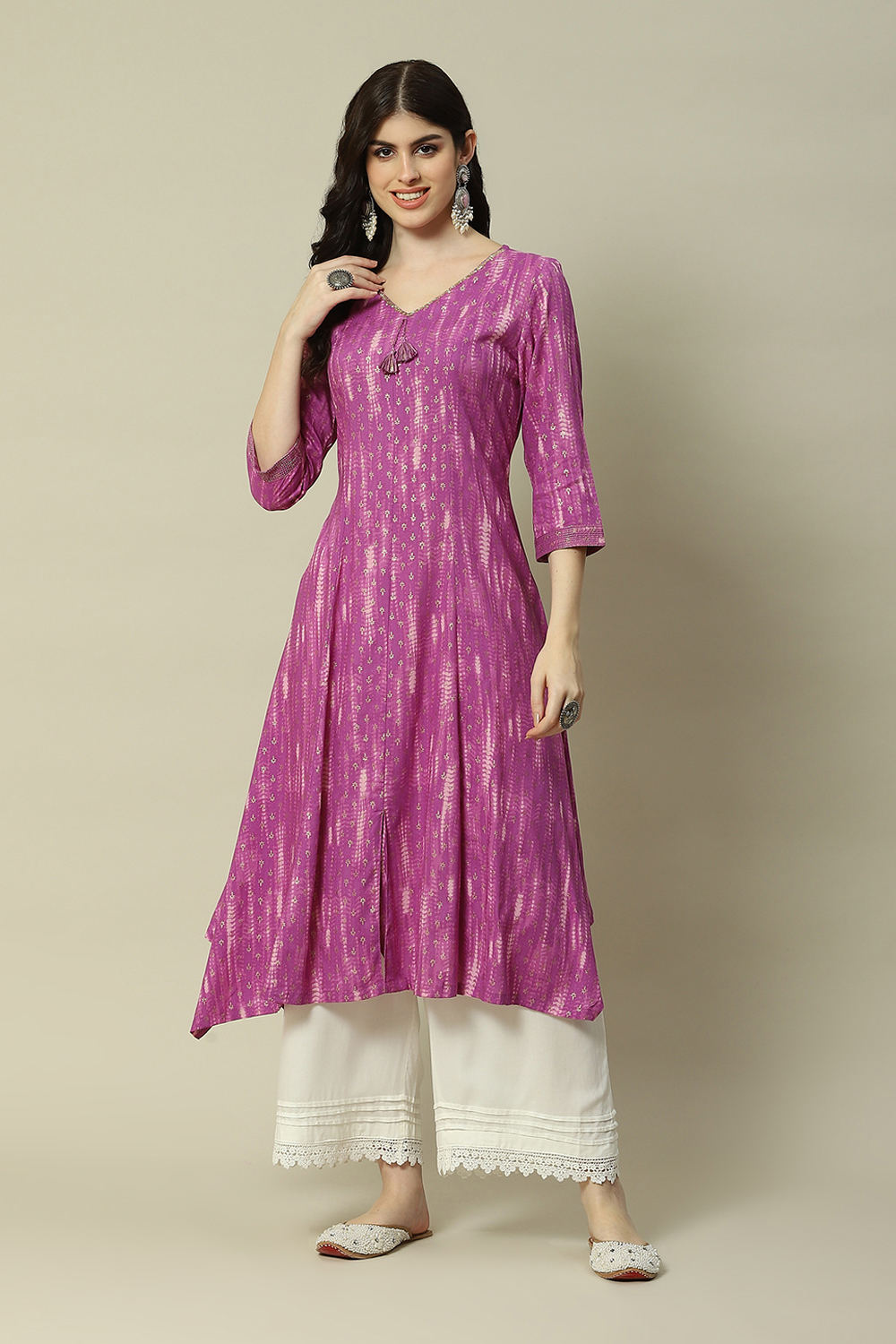 Purple LIVA Straight Printed Kurta image number 5