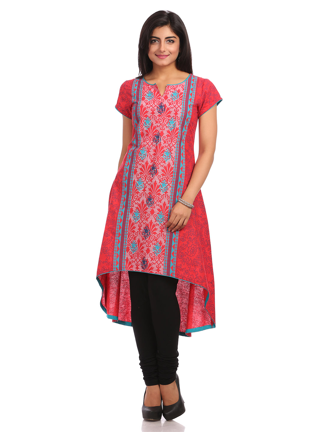 Red Asymmetric Cotton Kurta image number 0