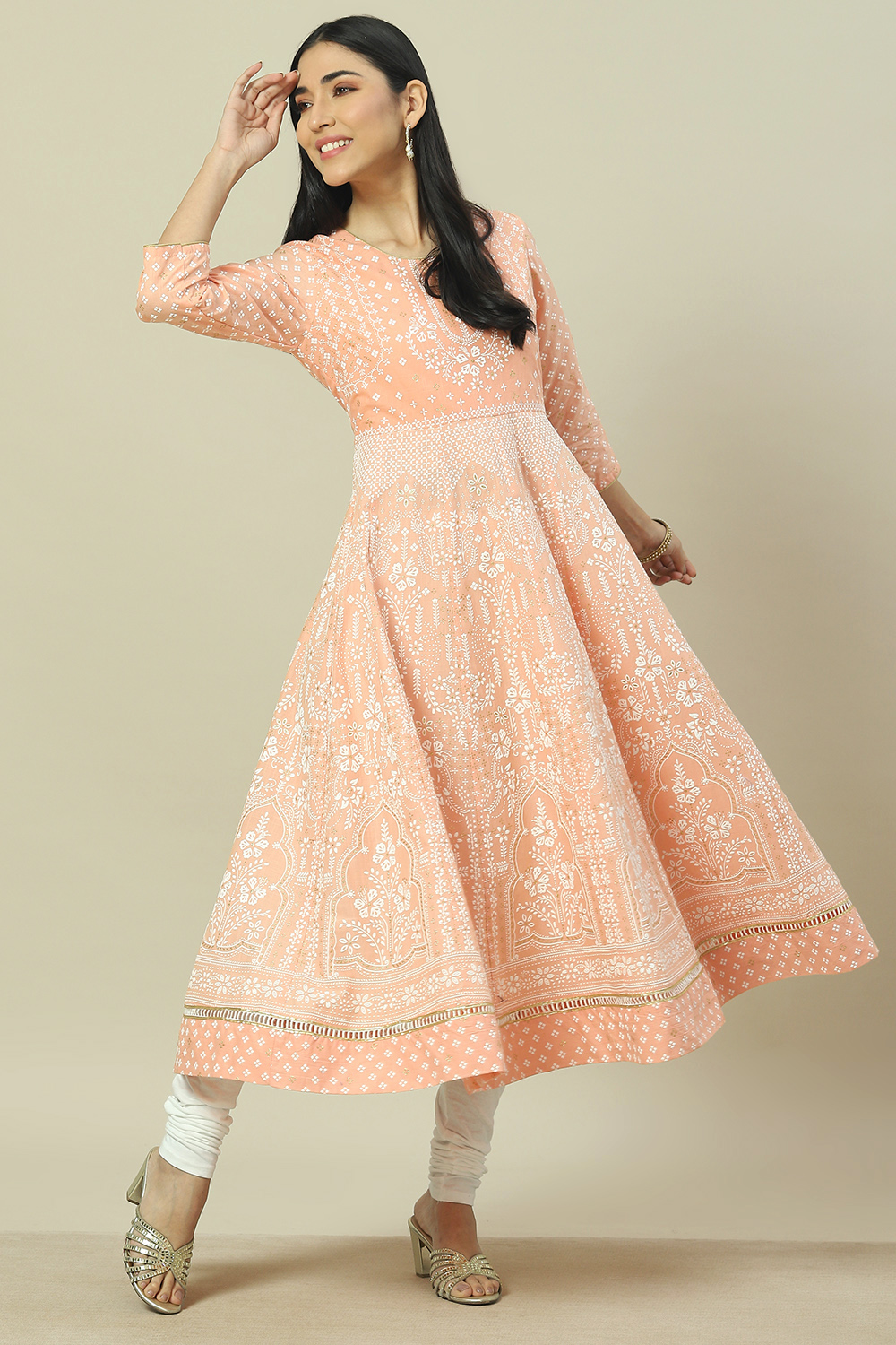 Peach Cotton Blend Straight Kurta image number 0