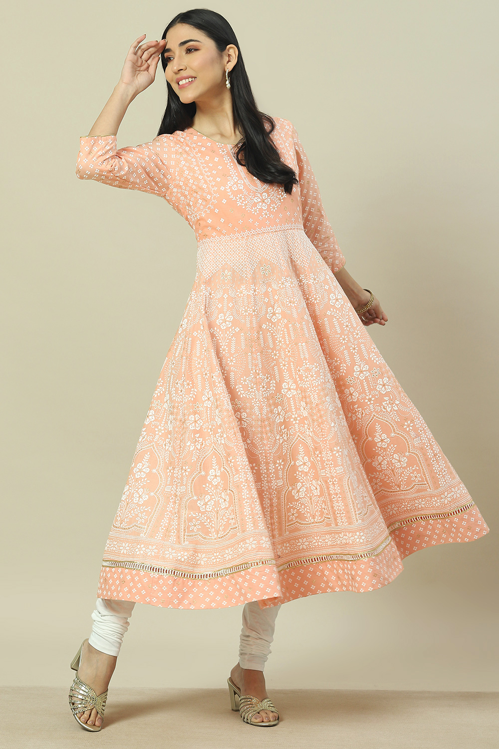 Peach Cotton Blend Straight Kurta image number 0