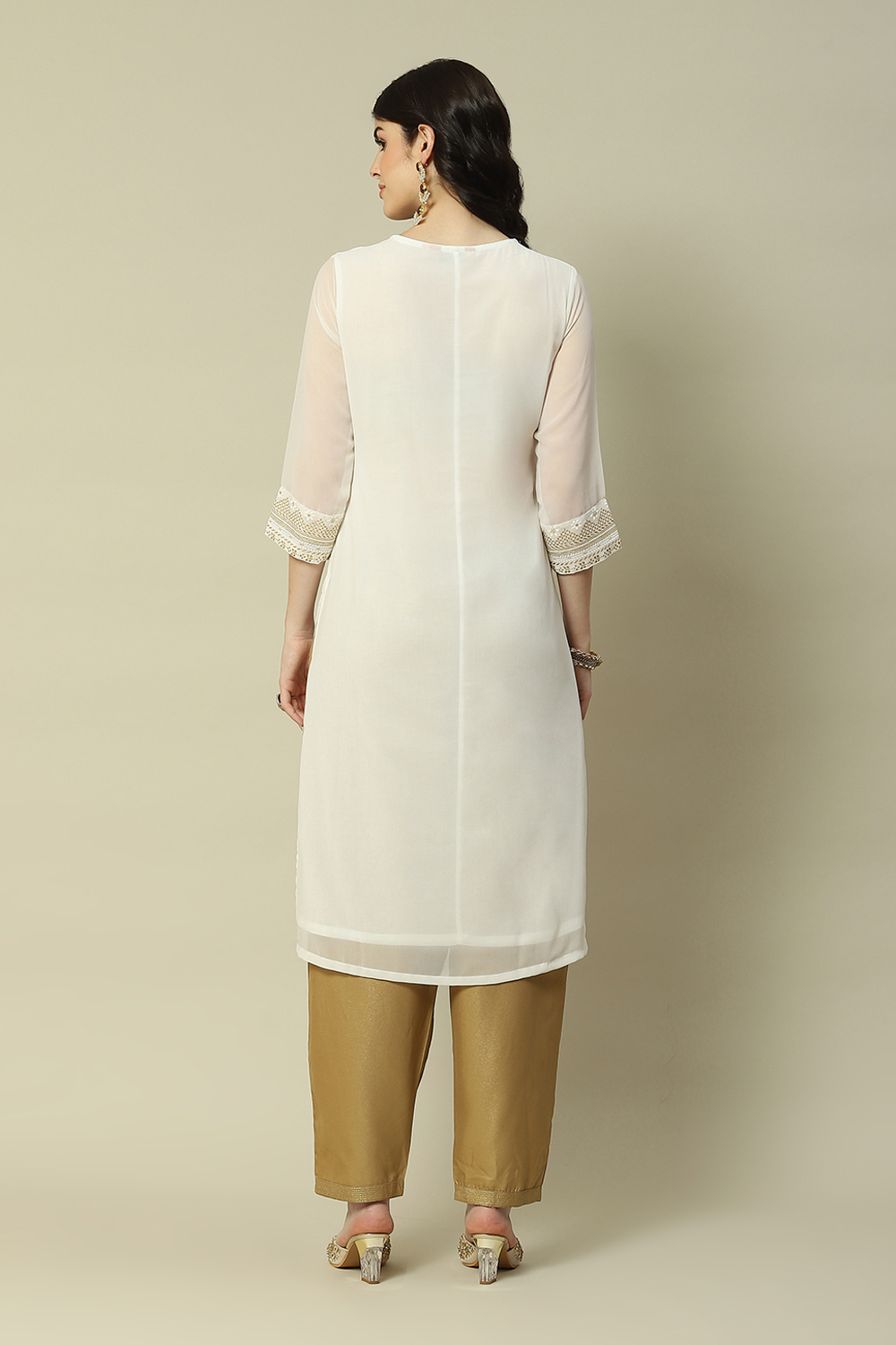 White Cotton Blend Straight Kurta image number 4