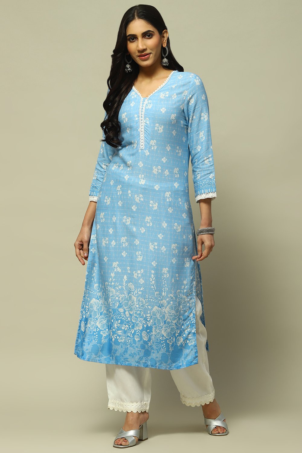 Yellow Floral Printed Straight Kurta image number 5
