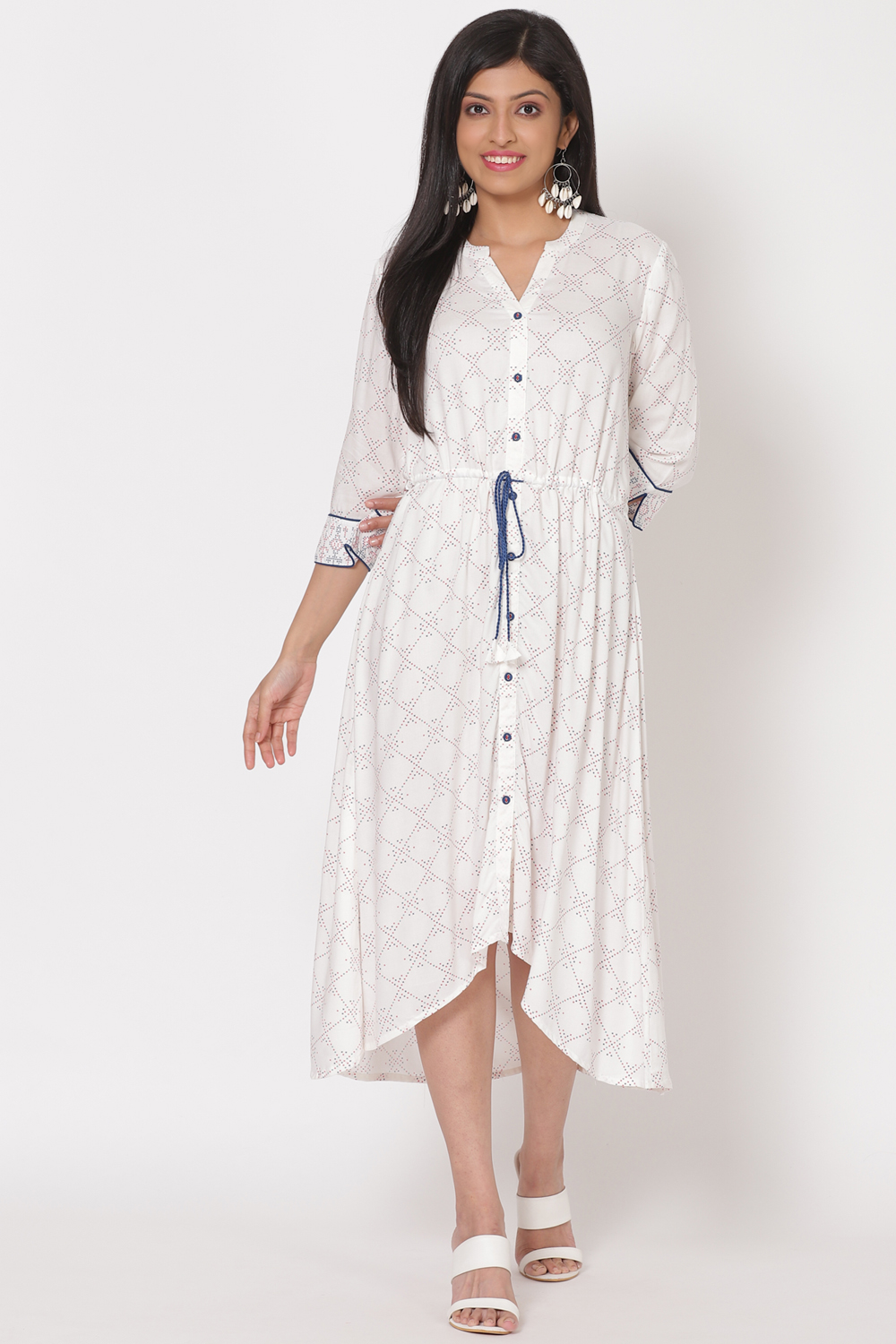 Off White Viscose A Line Dress image number 0
