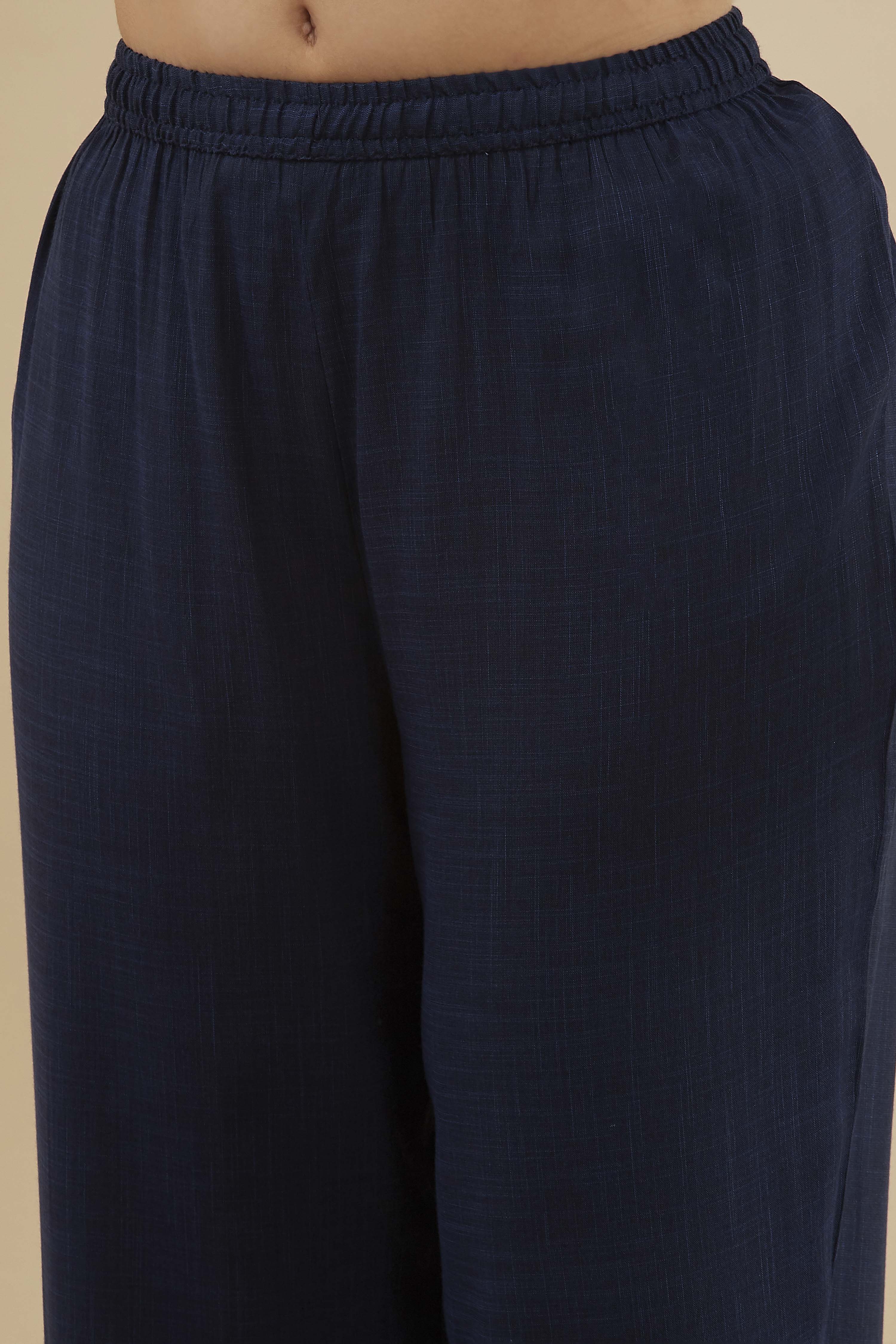 Blue Viscose Blend Straight Printed  image number 2