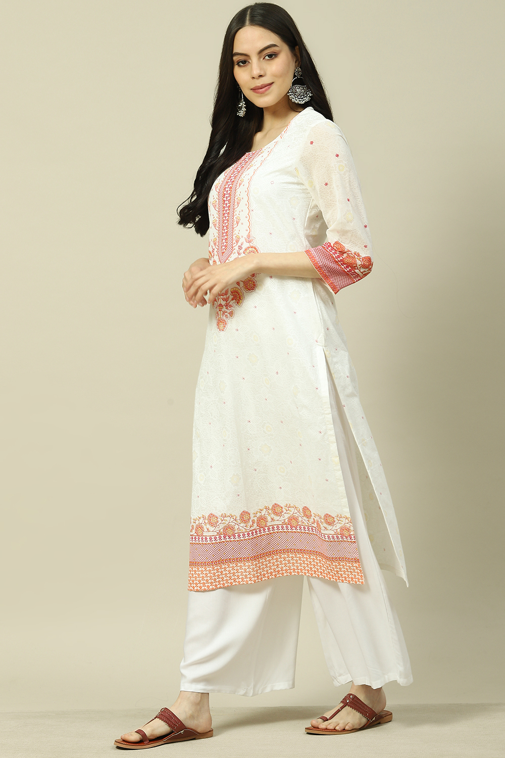 White Cotton Straight Kurta image number 2