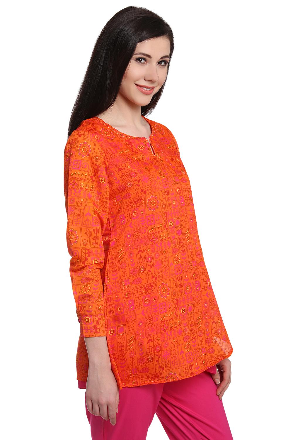Orange Art Silk Indie Top image number 3