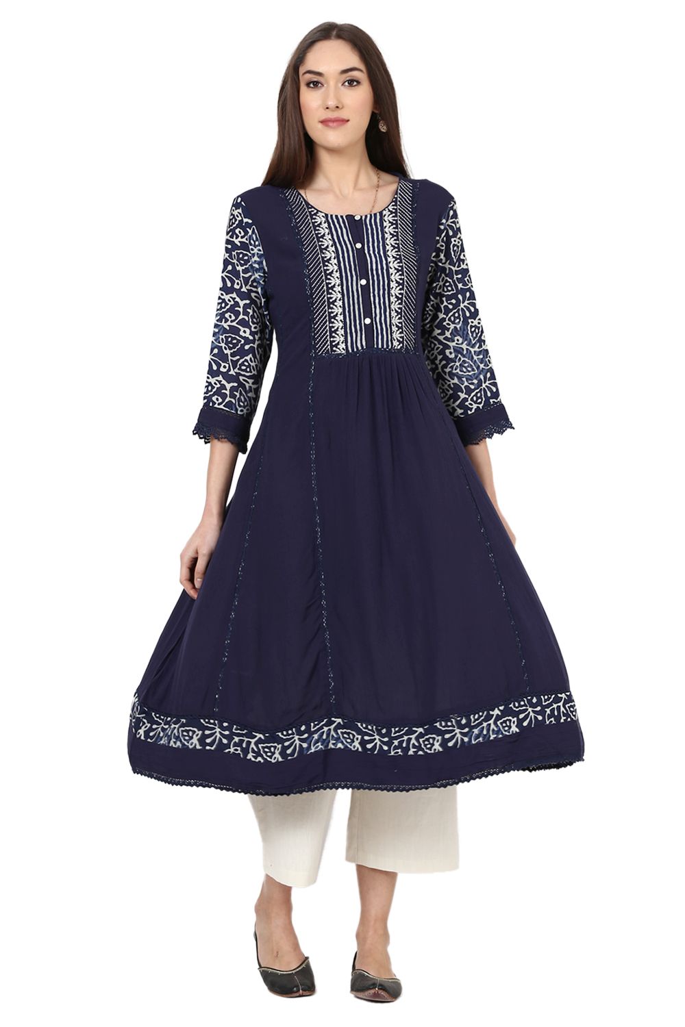 Indigo Kalidar Viscose Rayon Kurta image number 0