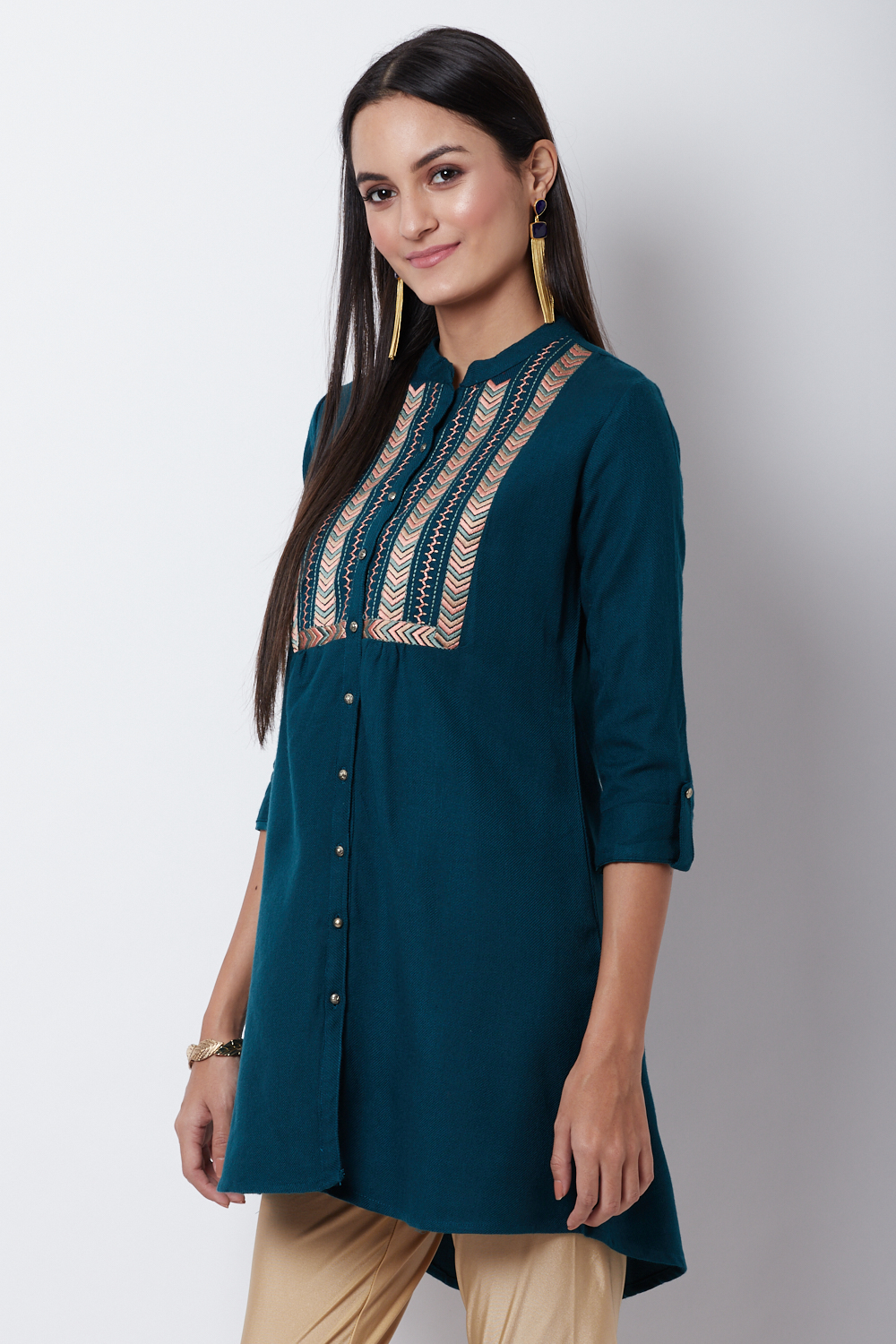 Teal Green Poly Cotton Flared Tunic image number 3