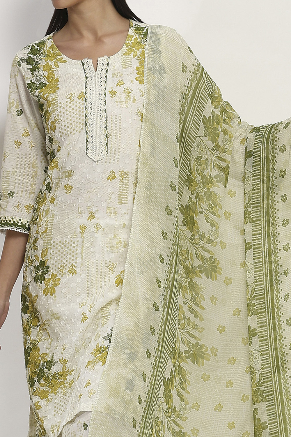 Lime Green Cotton Straight Set image number 1