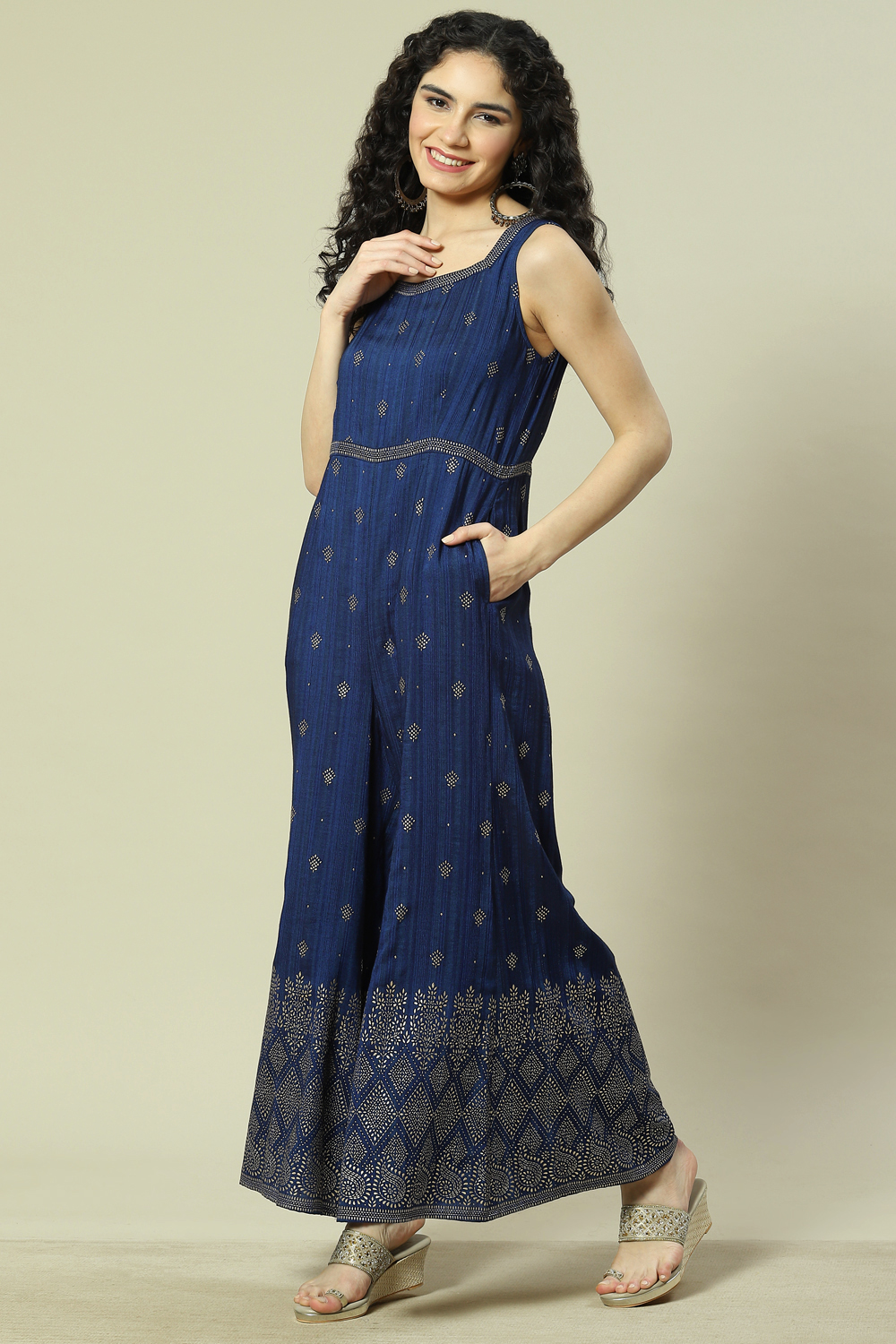 Blue Viscose Straight Jumpsuit image number 2