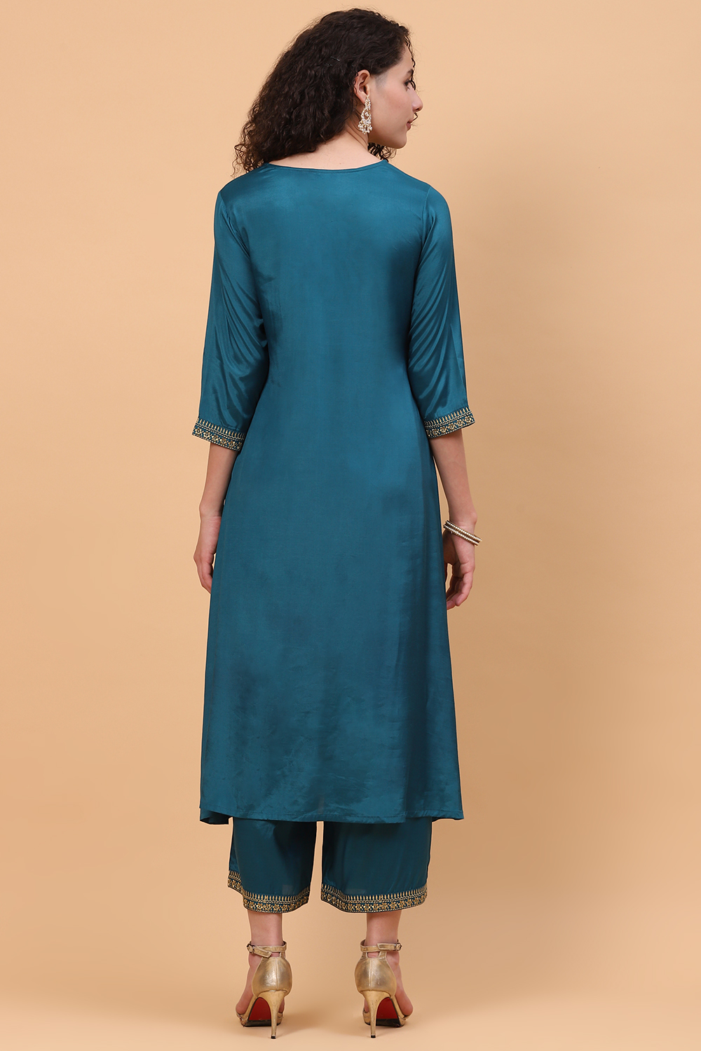 Teal Green Viscose A Line Suit Set image number 4