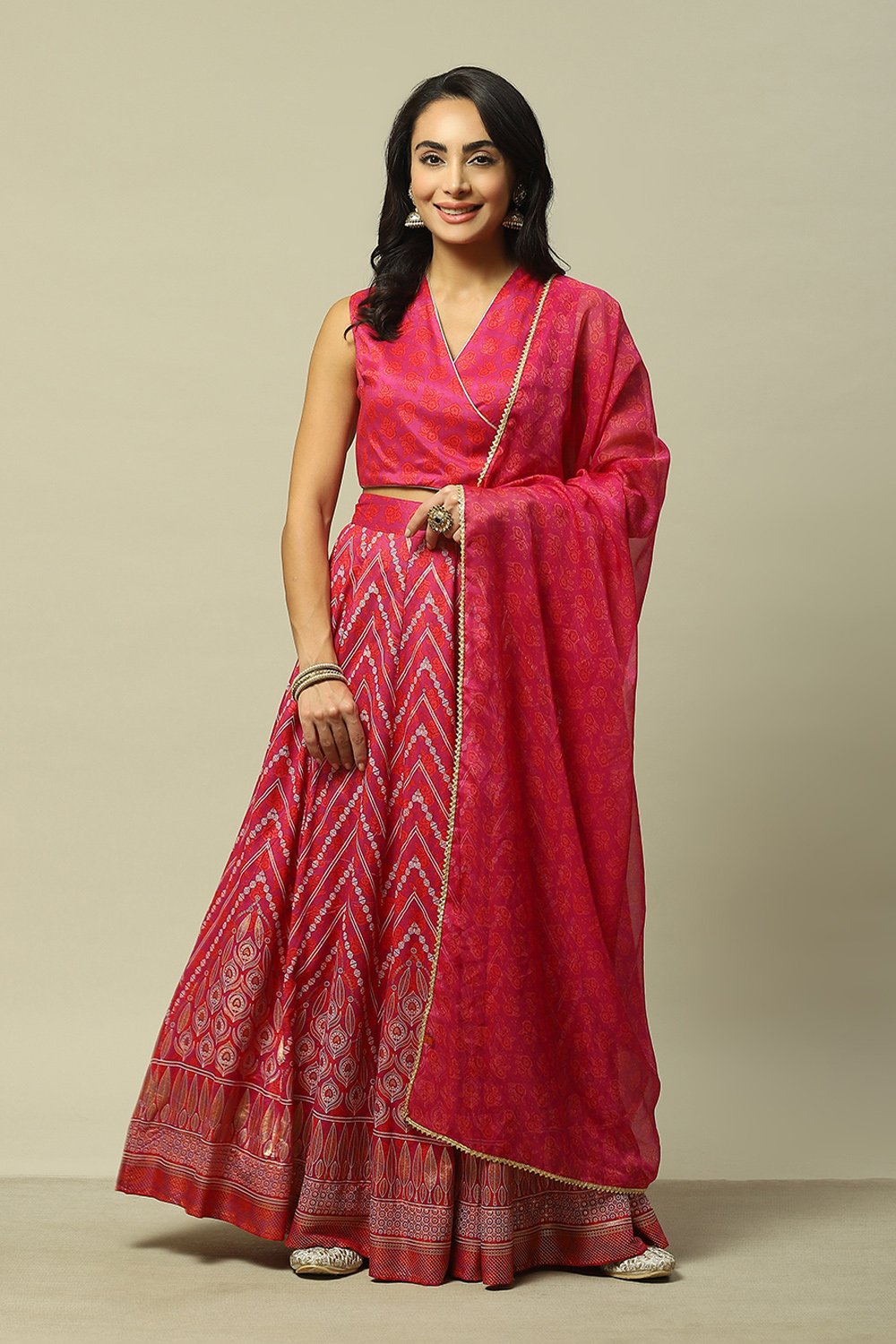 Pink LIVA Straight Printed Kurta Skirt Suit Set image number 7