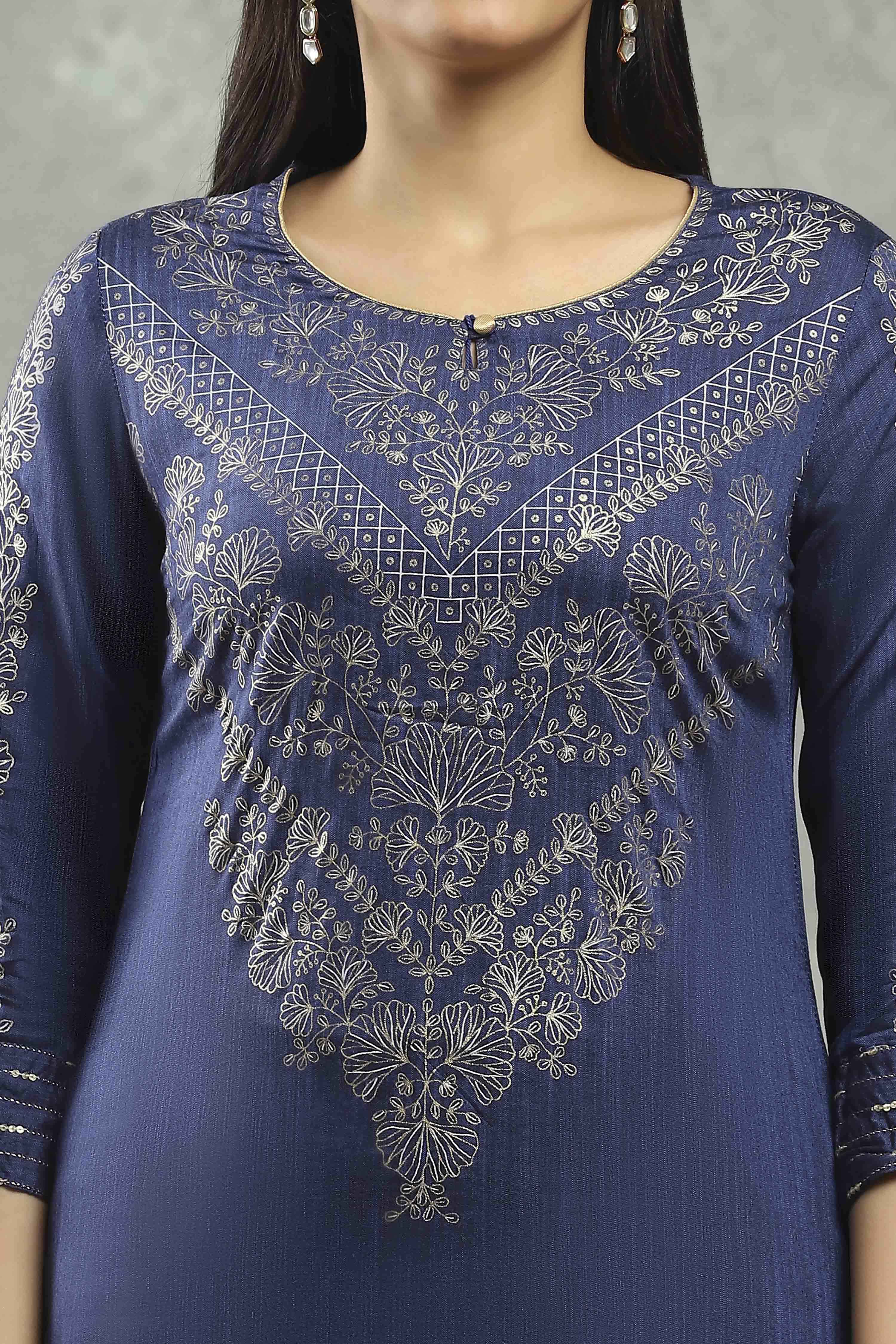 Blue Viscose Straight Kurta Pants Set image number 1