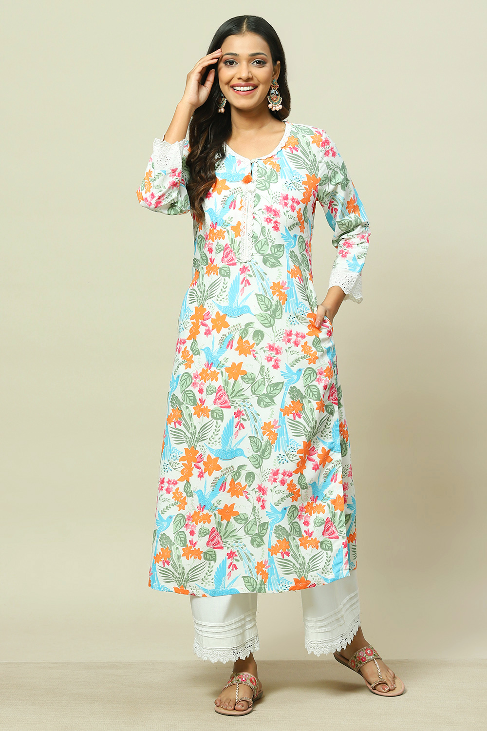 Orange LIVA Straight Kurta image number 5