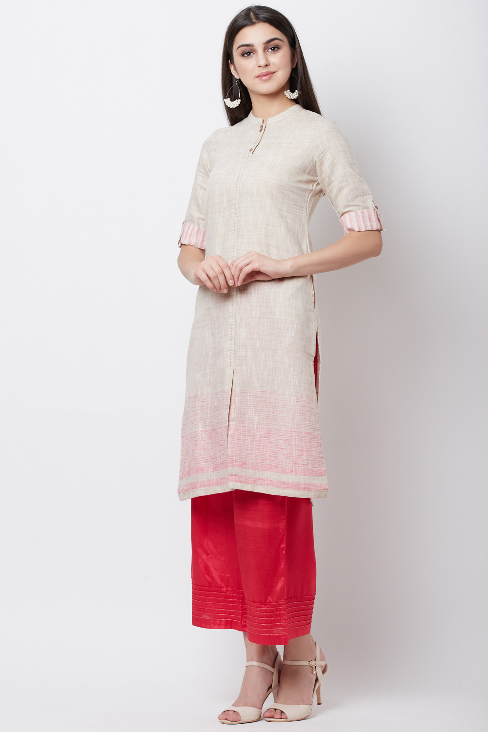 Beige Poly Cotton Straight Kurta image number 2