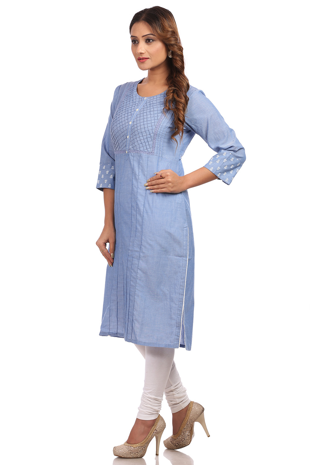 Blue Straight Cotton Kurta image number 2