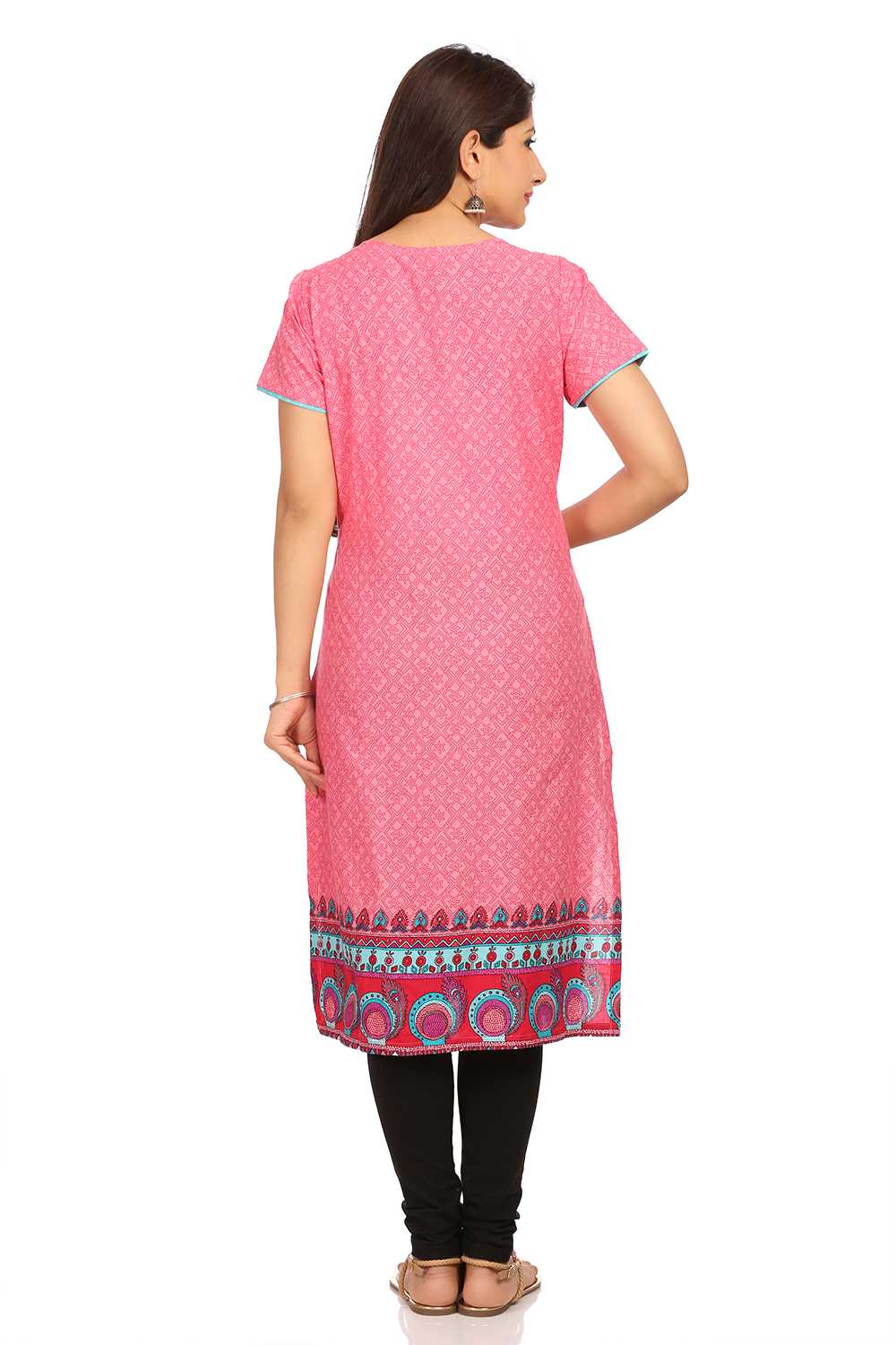 Pink Straight Cotton Kurta image number 3