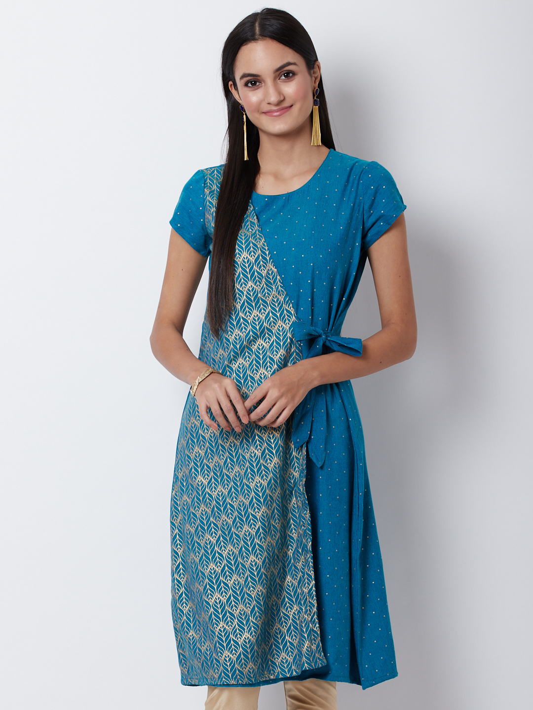 Turquoise Poly Cotton A Line Dress image number 0