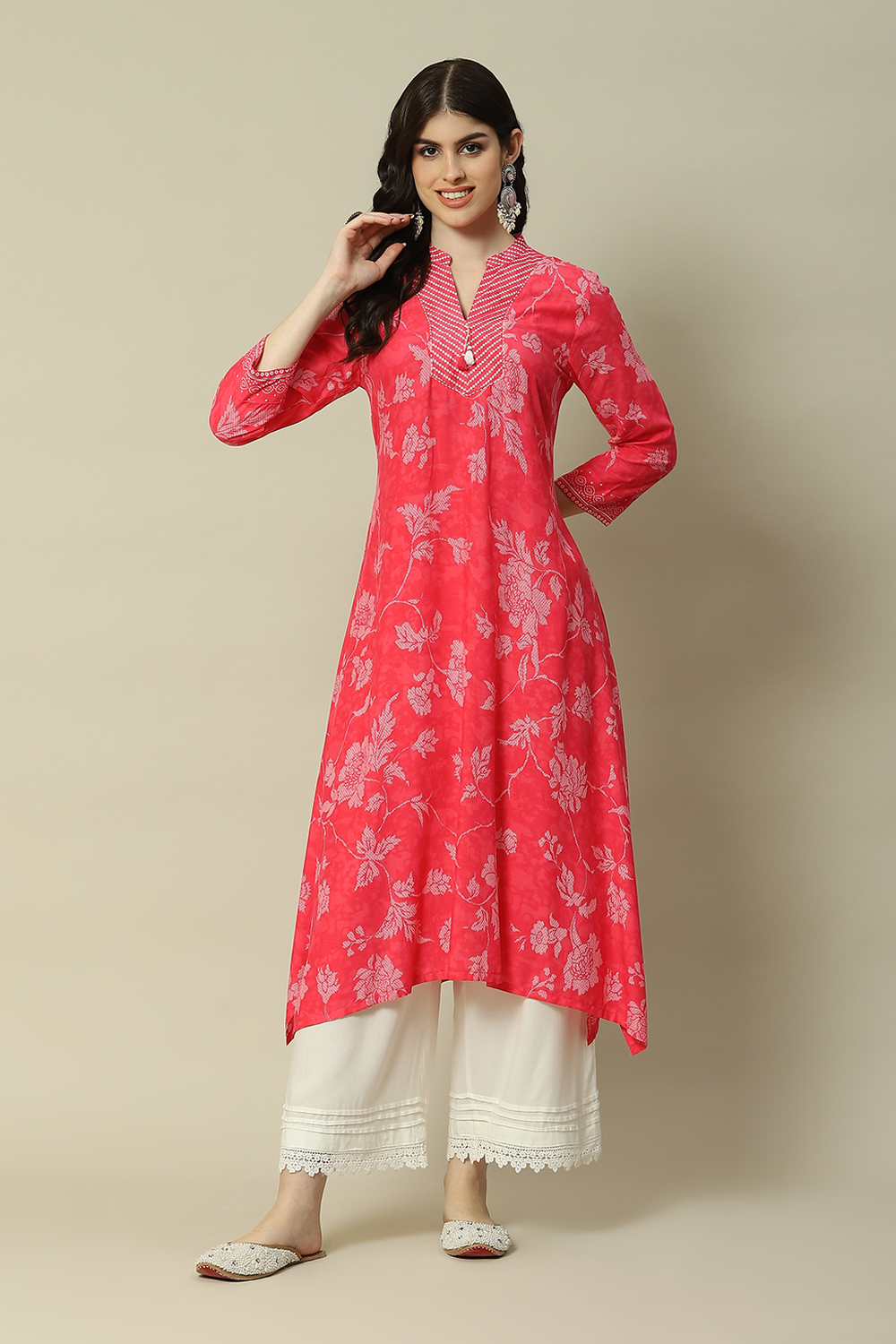 Pink LIVA Straight Printed Kurta image number 5