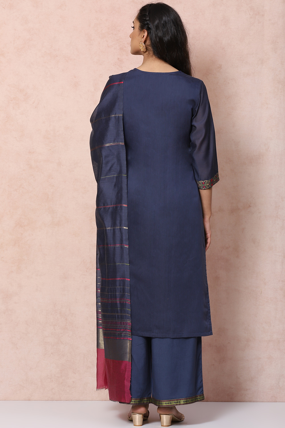 Blue Art Silk Straight Suit Set image number 4