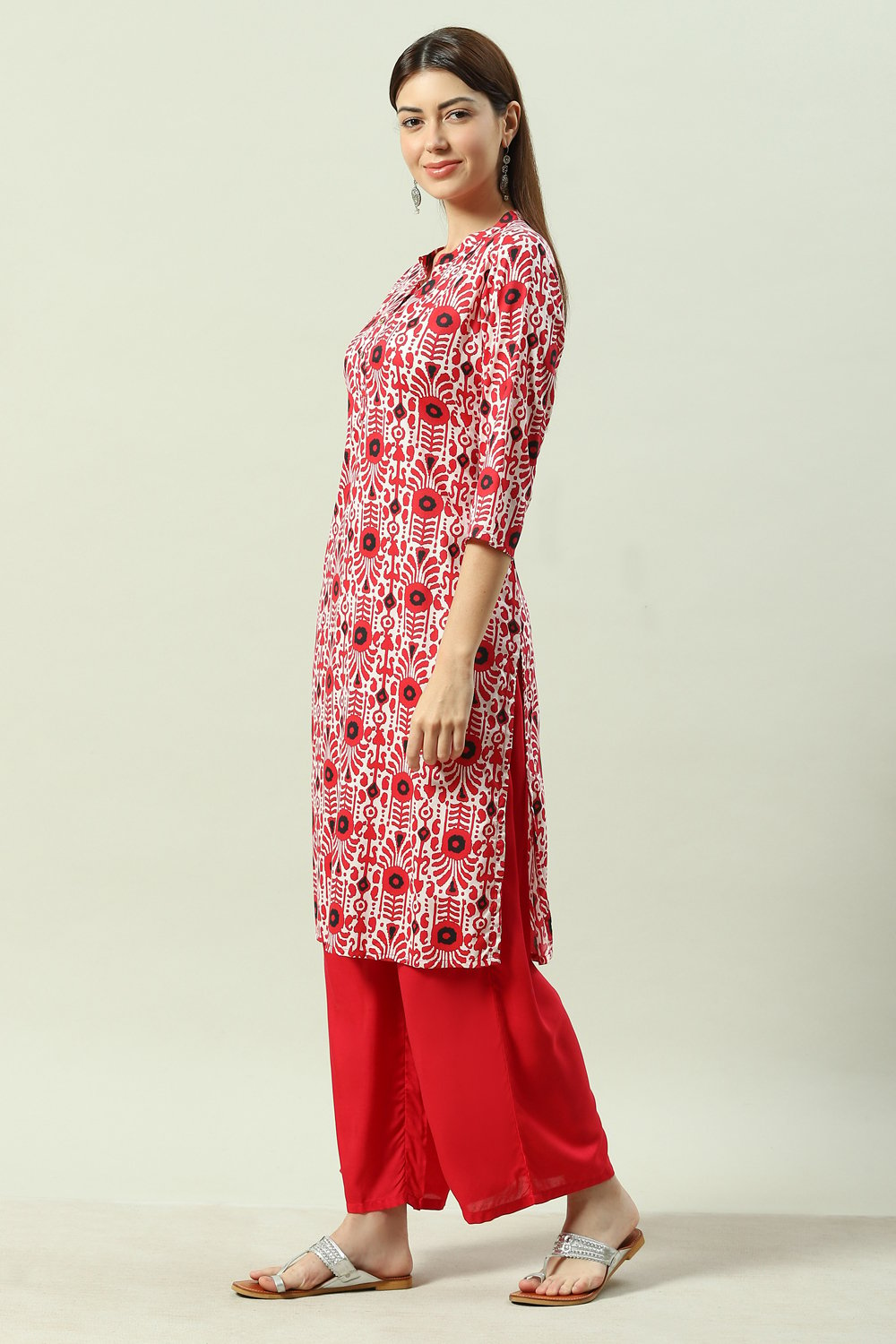 Red LIVA Kurta Set image number 3