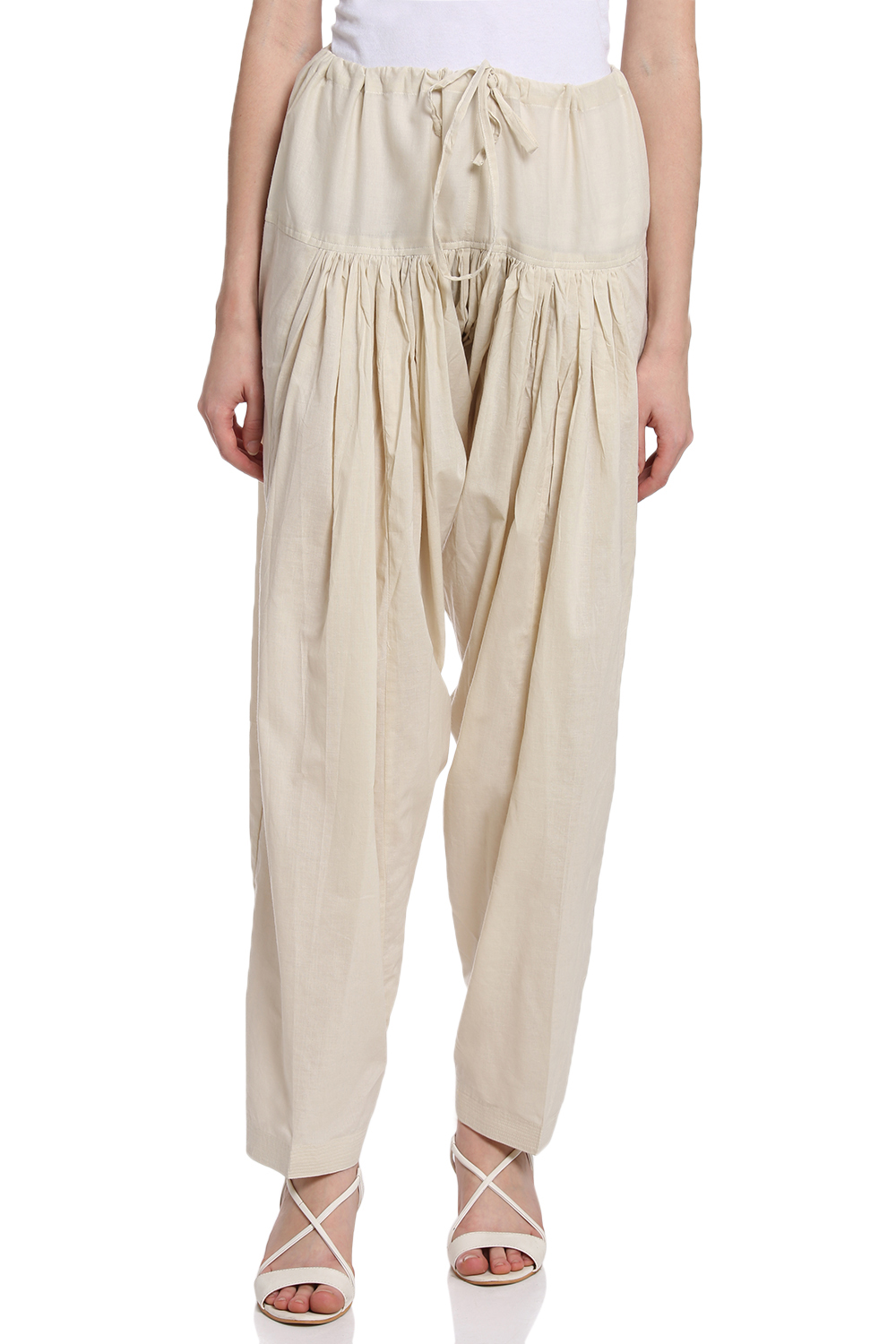Off White Cotton Fusion Pants image number 0
