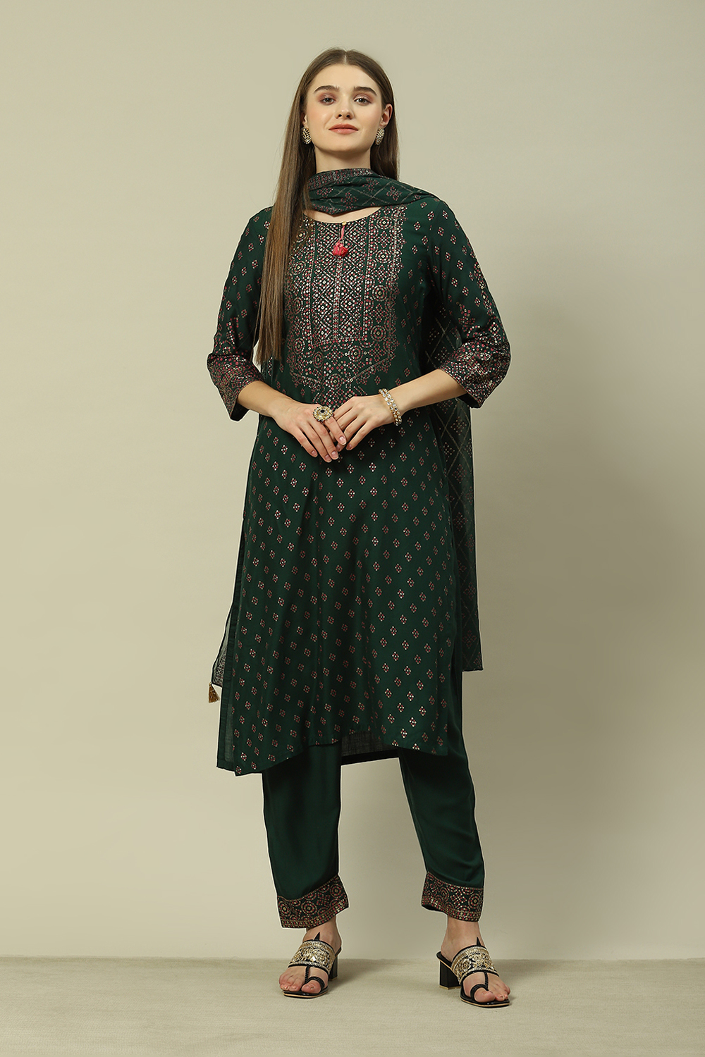 Blue LIVA Straight Printed Kurta Palazzo Suit Set image number 5