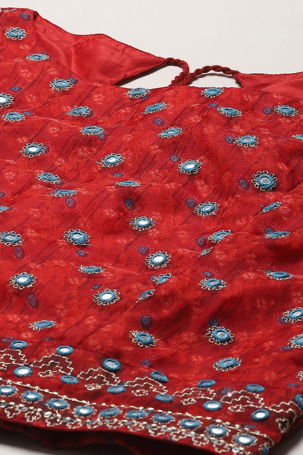 Red Polyester Flared Printed Lehenga set image number 1