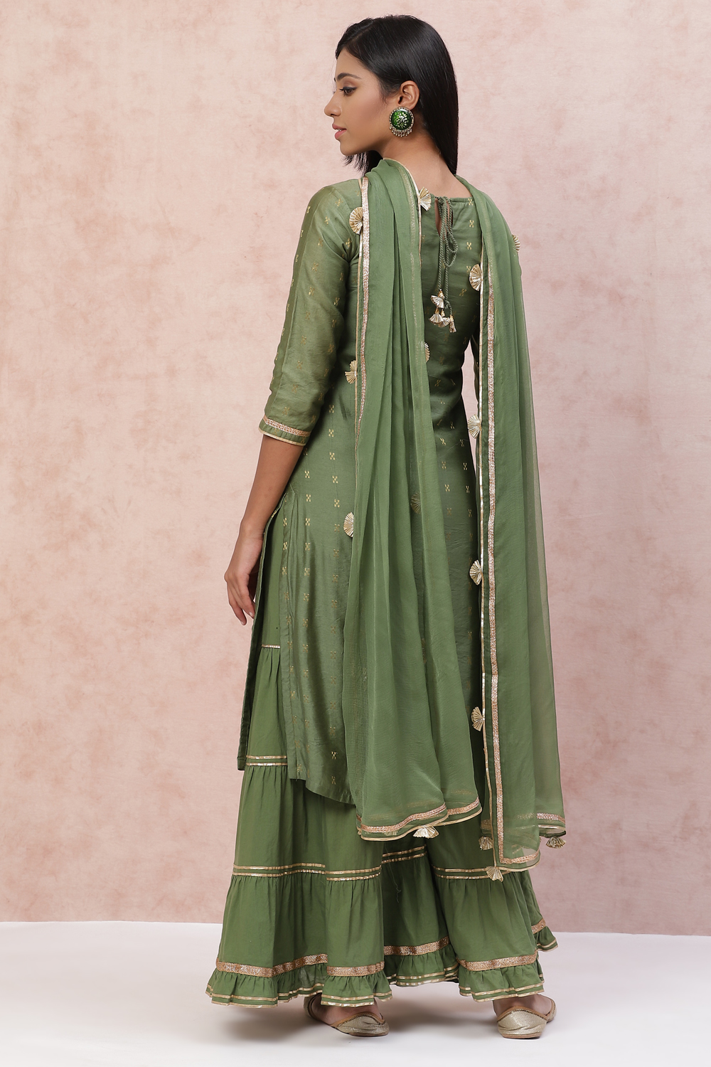 Olive Green Poly Cotton Straight Suit Set image number 6