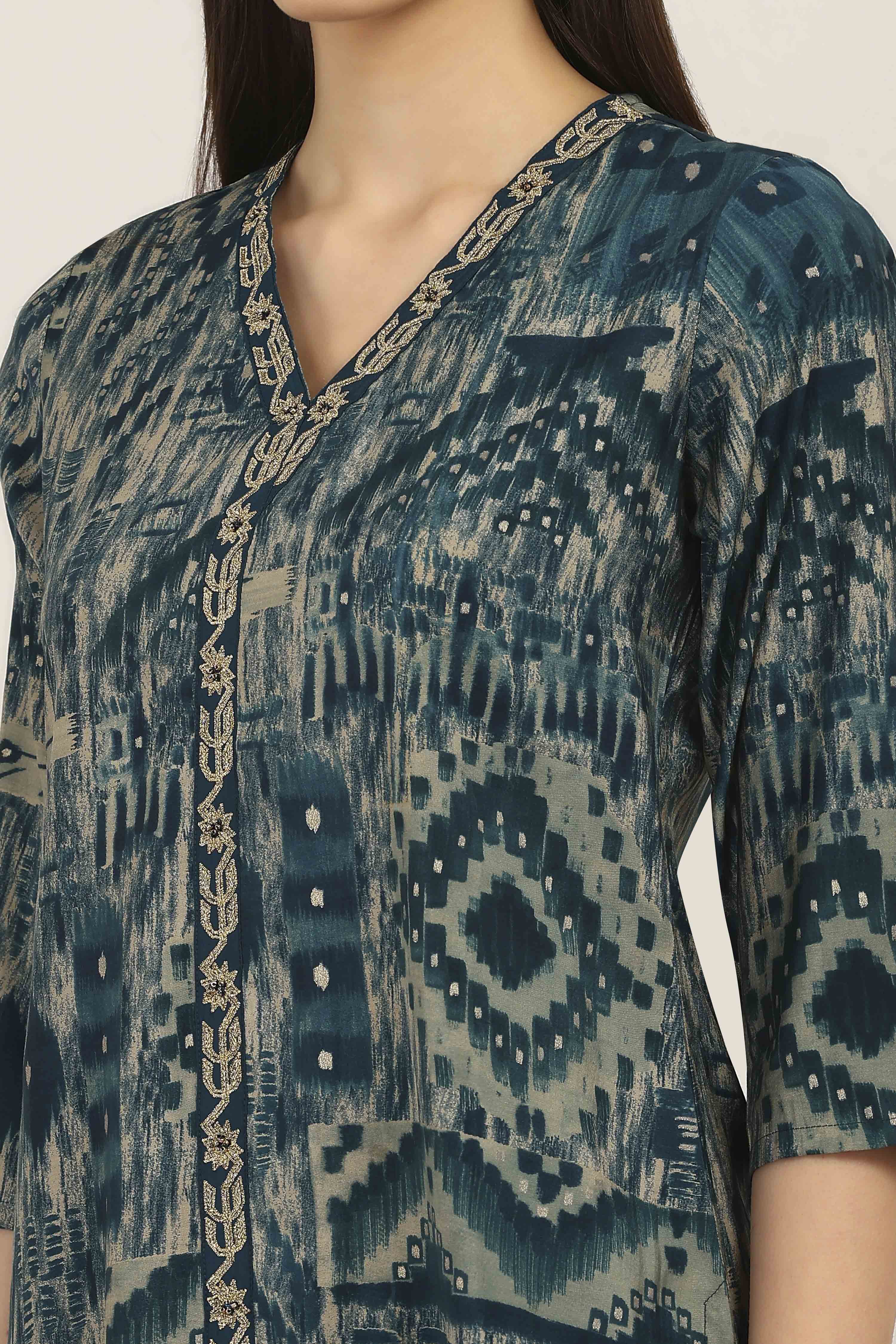 Green Viscose Polyester Viscose Rayon Kurta Pants Set image number 1