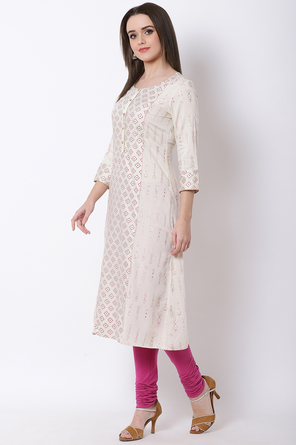 Off White Viscose A-Line Kurta image number 2