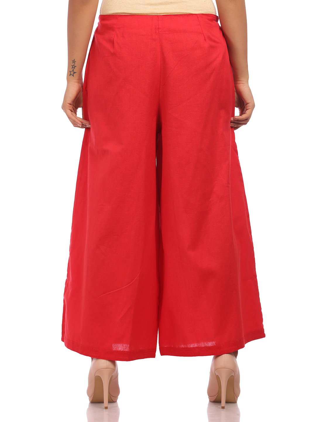 Red Cotton Flared Palazzo image number 3