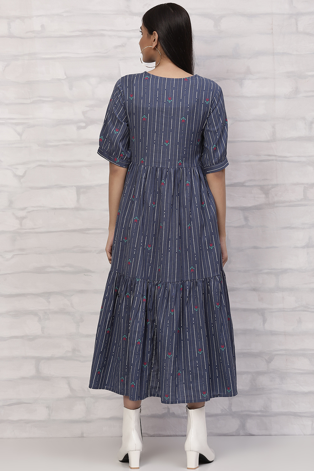 Indigo Cotton Tiered Dress image number 4