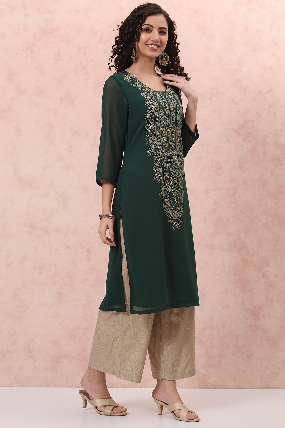 Green Art Silk Straight Kurta image number 3