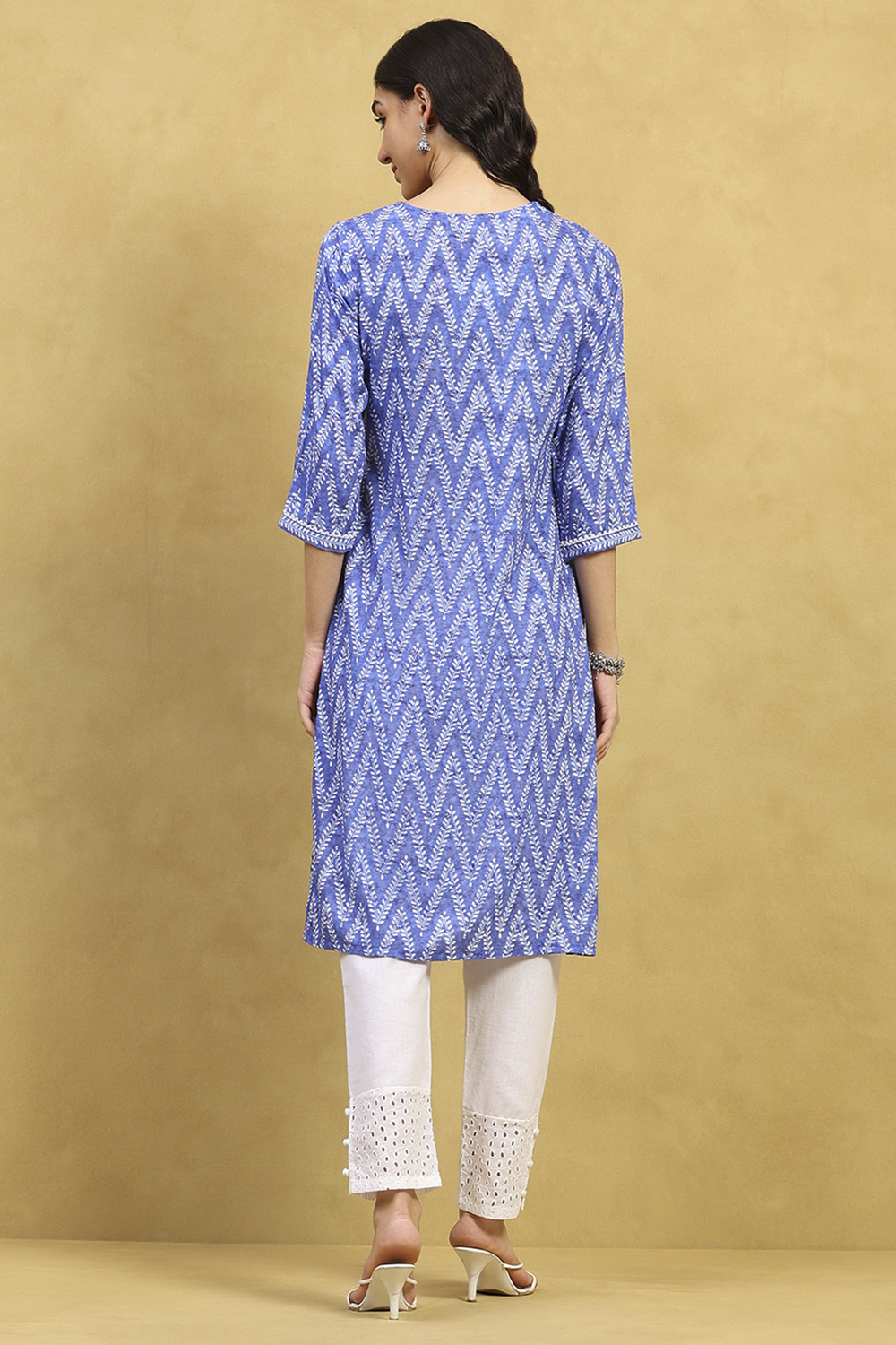 Blue Printed Straight Kurta image number 3