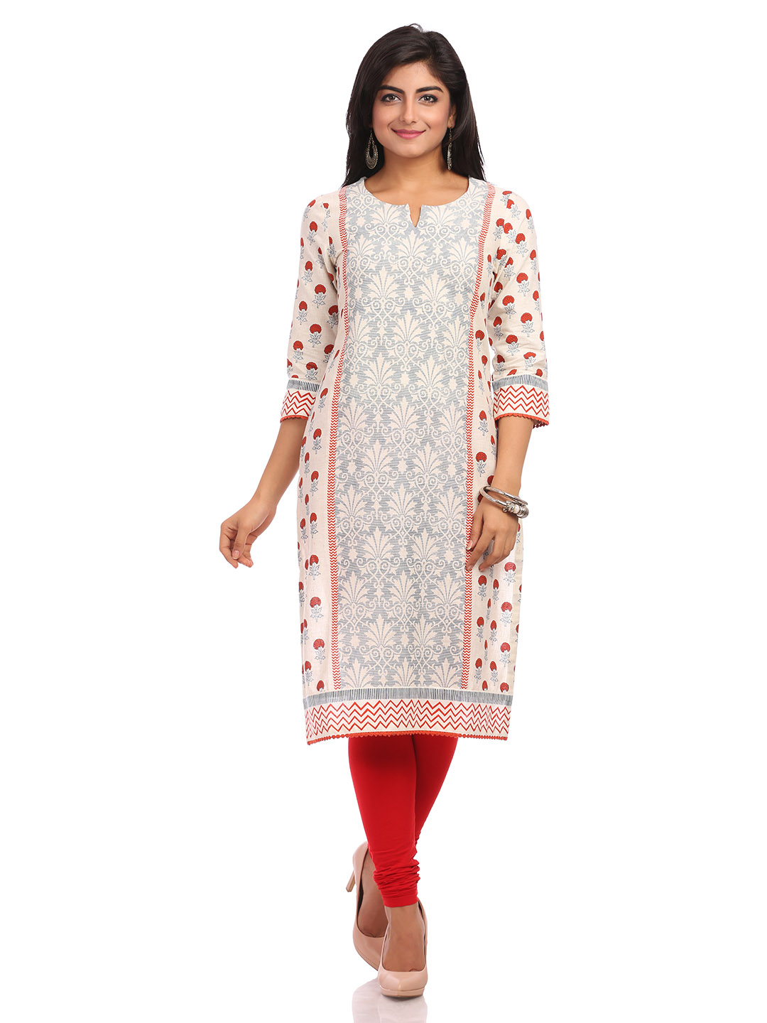 Beige Straight Cotton Kurta image number 0