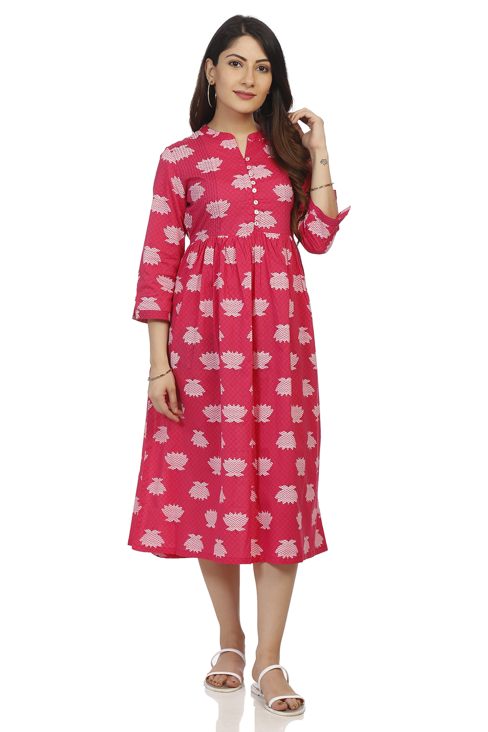 Fuschia Flared Cotton Dress image number 0