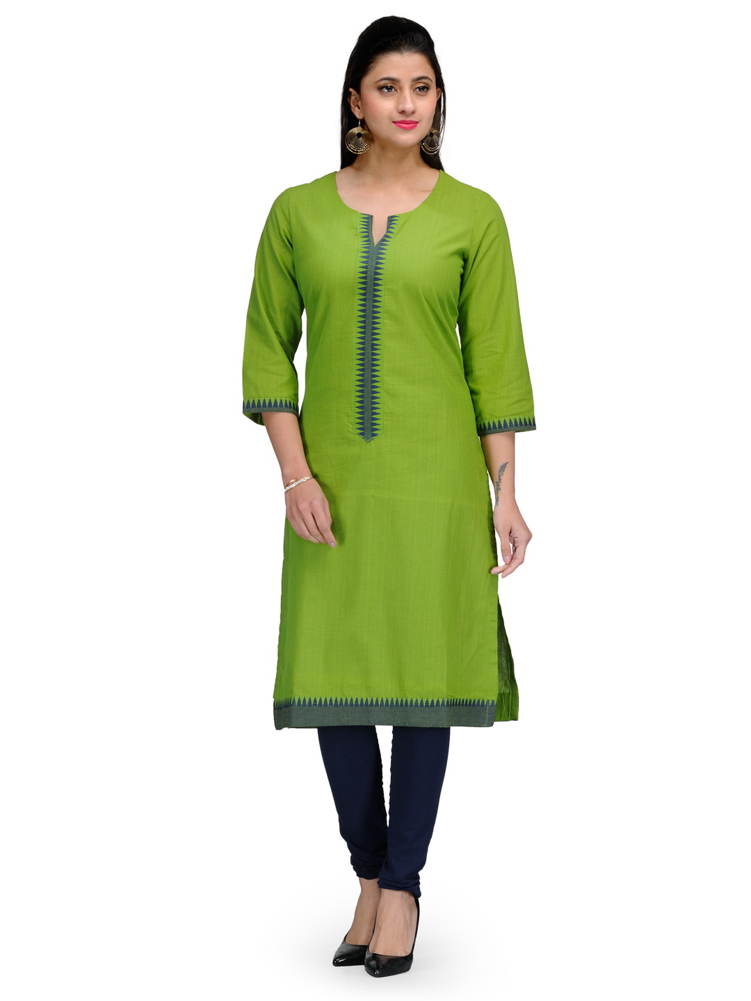 Green Cotton Straight Kurta image number 0