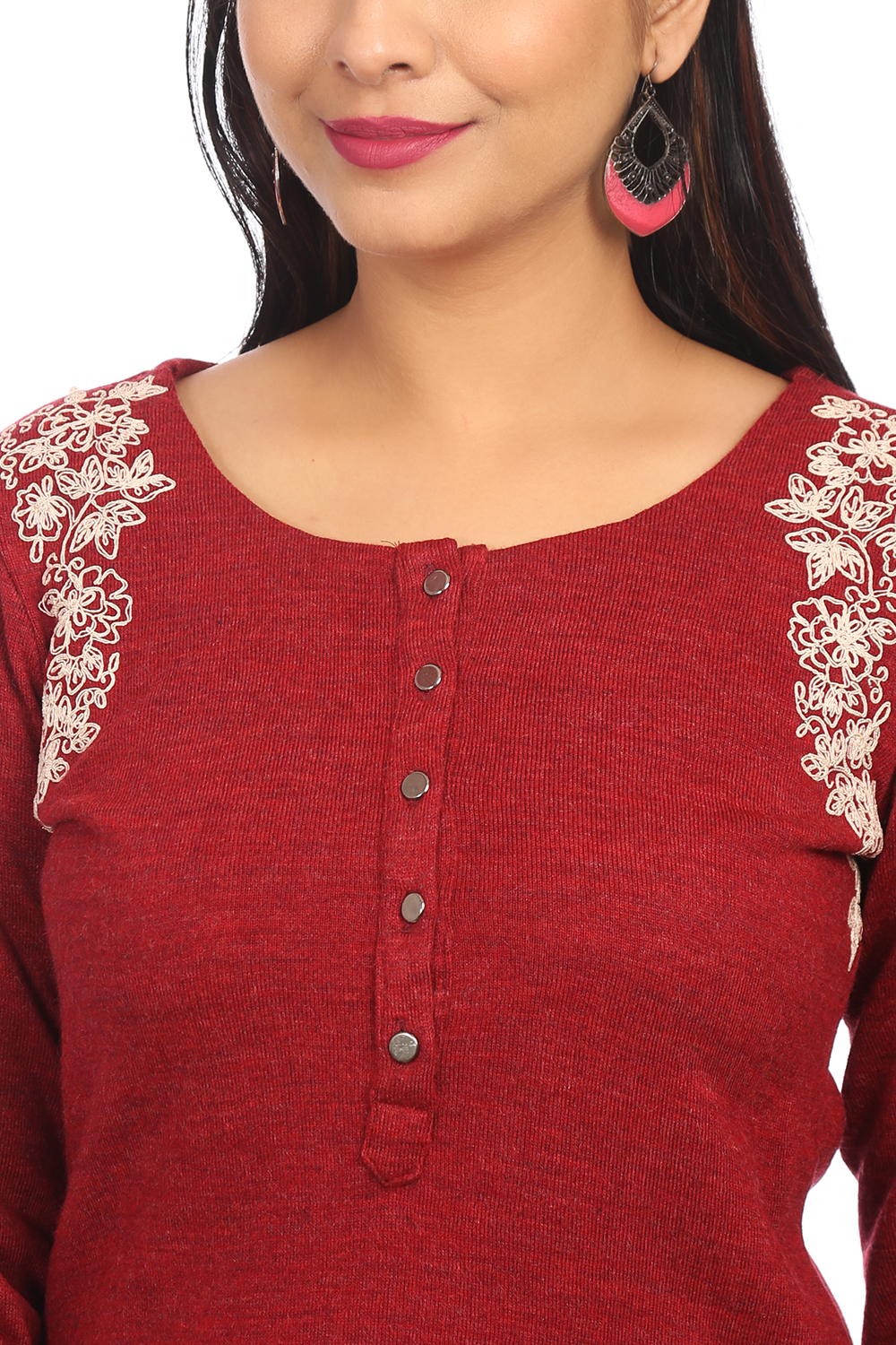 Red Acrylic Straight Kurta image number 1